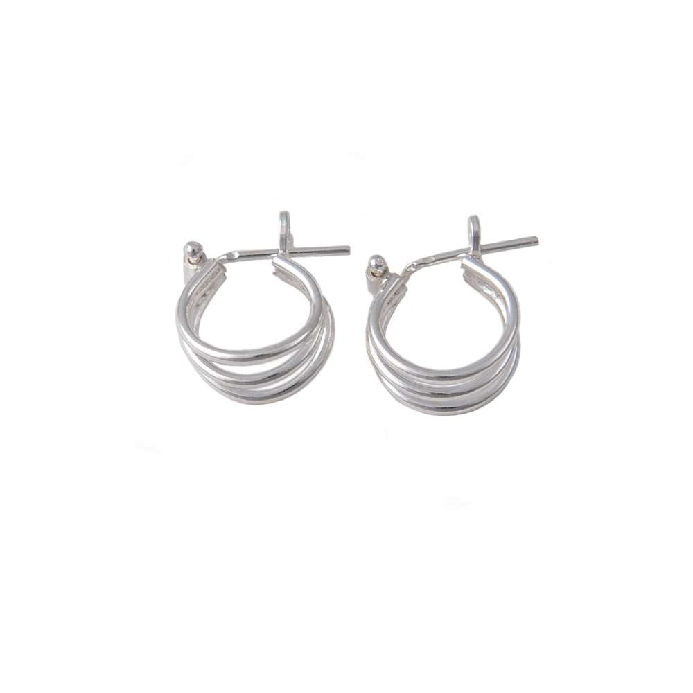 Small Triple Ring Silver Hoop Earrings