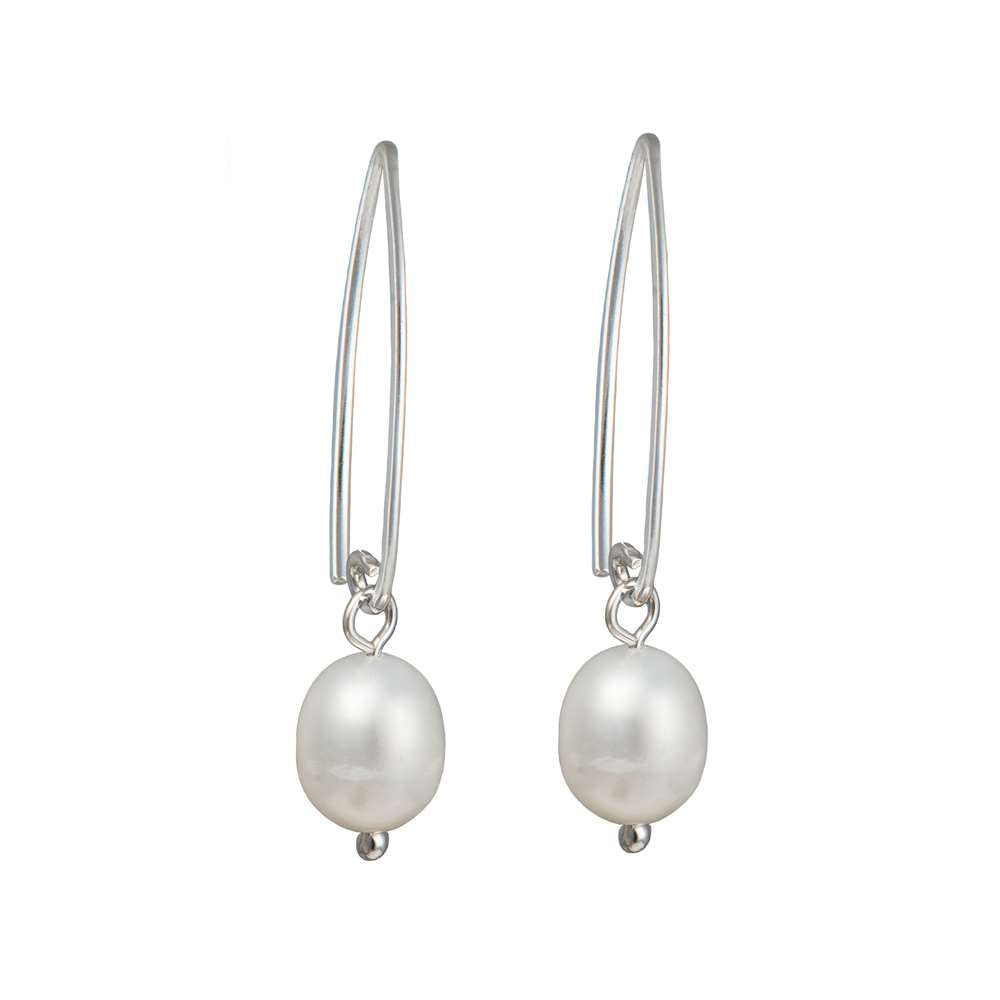 Silver Hook Earrings - Pearl