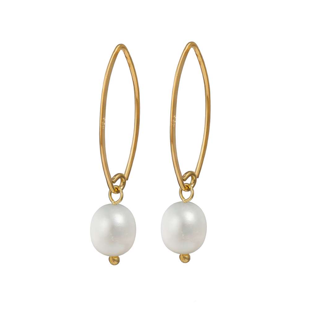 Gold Plated Silver Hook Earrings - Pearl
