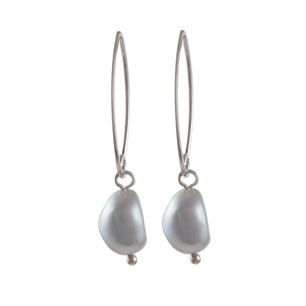 Silver Hook Earrings - Grey Pearl
