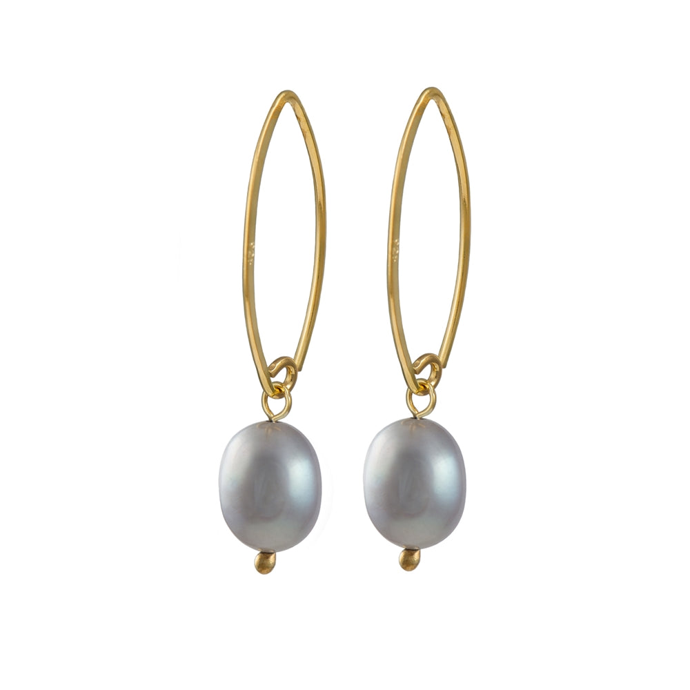 Gold Plated Silver Earrings - Grey Pearl