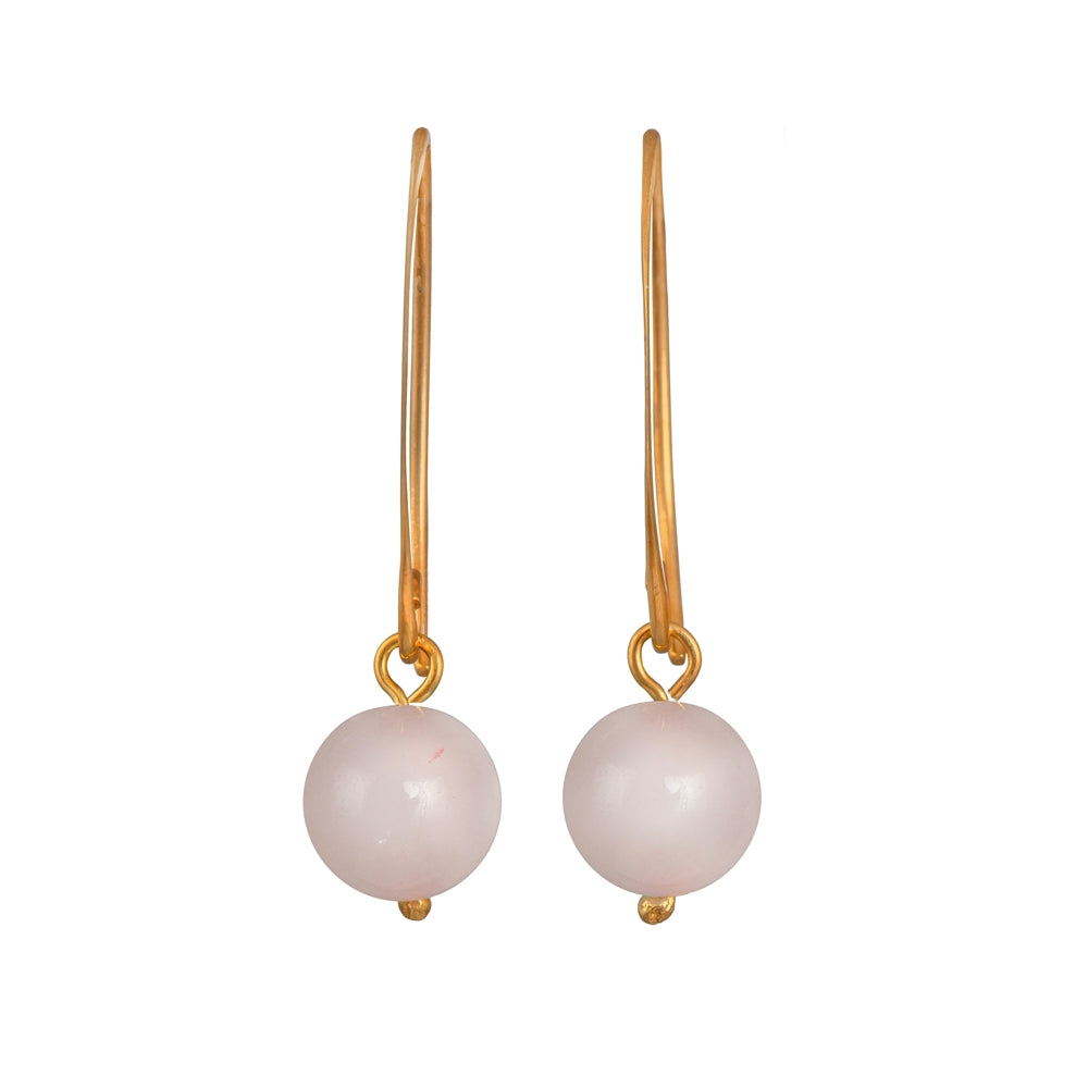 Gold Plated Sterling Silver Earrings with Rose Quartz Drop