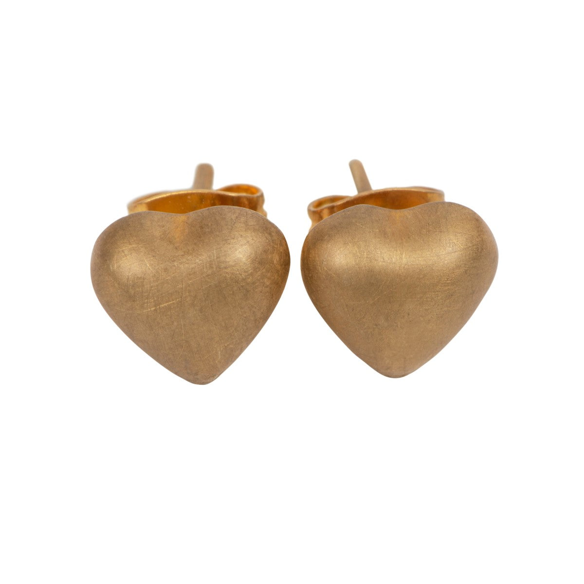 Brushed Gold Plated Sterling Silver Puffy Heart Studs