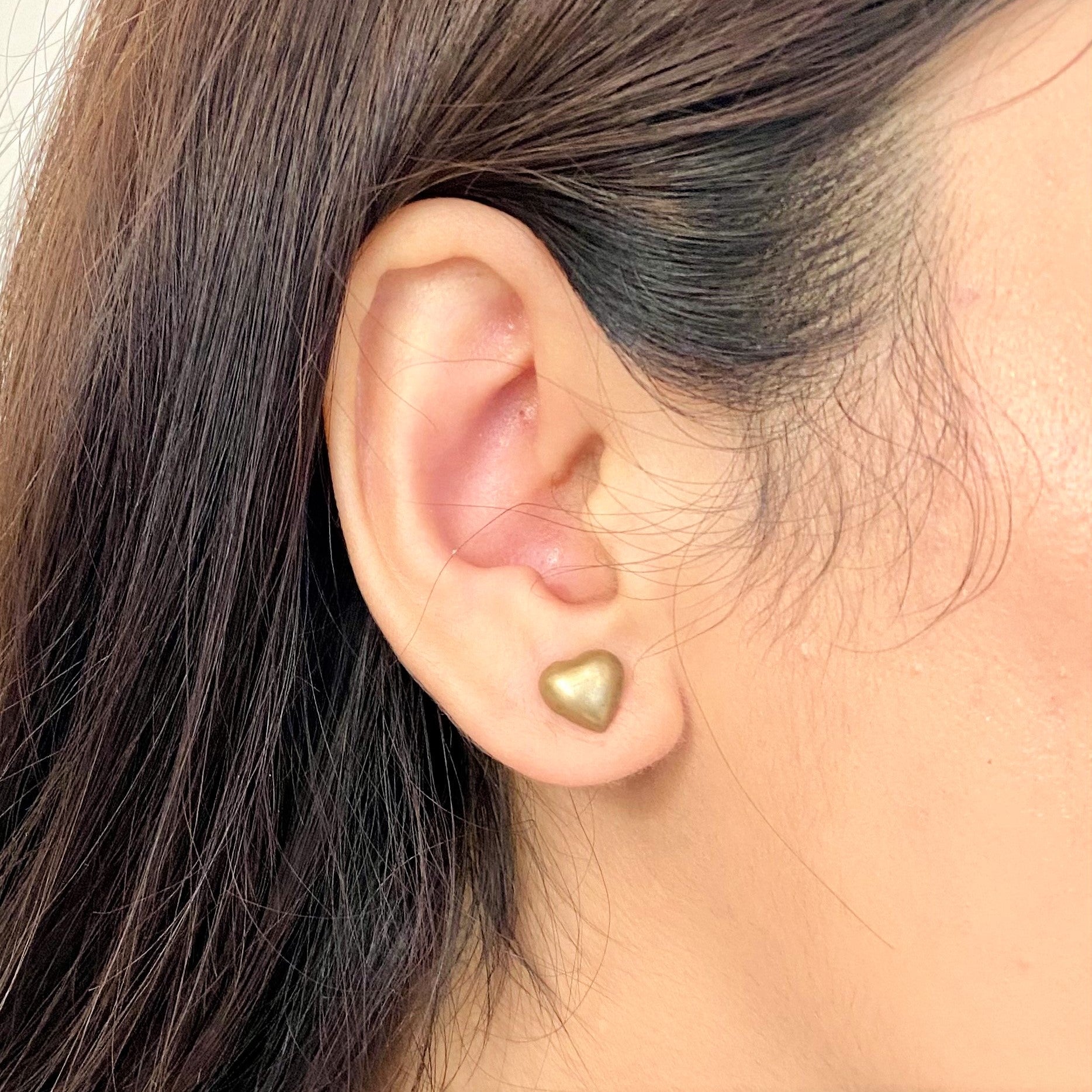 Brushed Gold Plated Sterling Silver Puffy Heart Studs