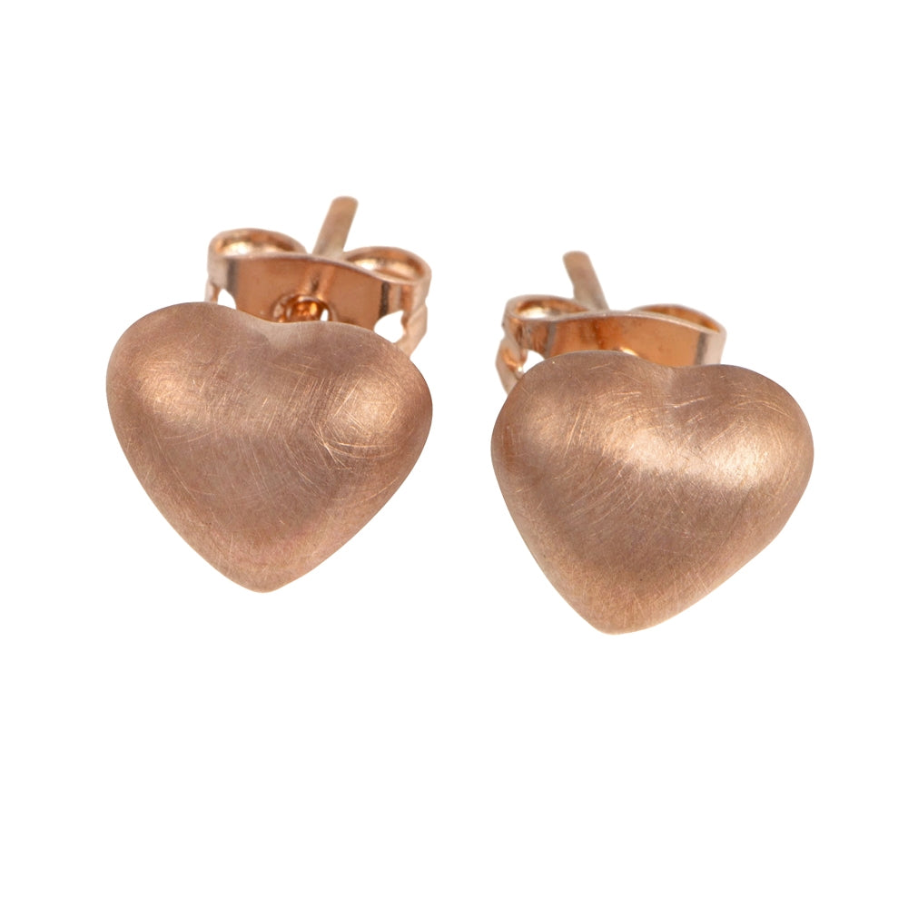 Rose Gold Plated (Brushed) Puffy Heart Silver Studs