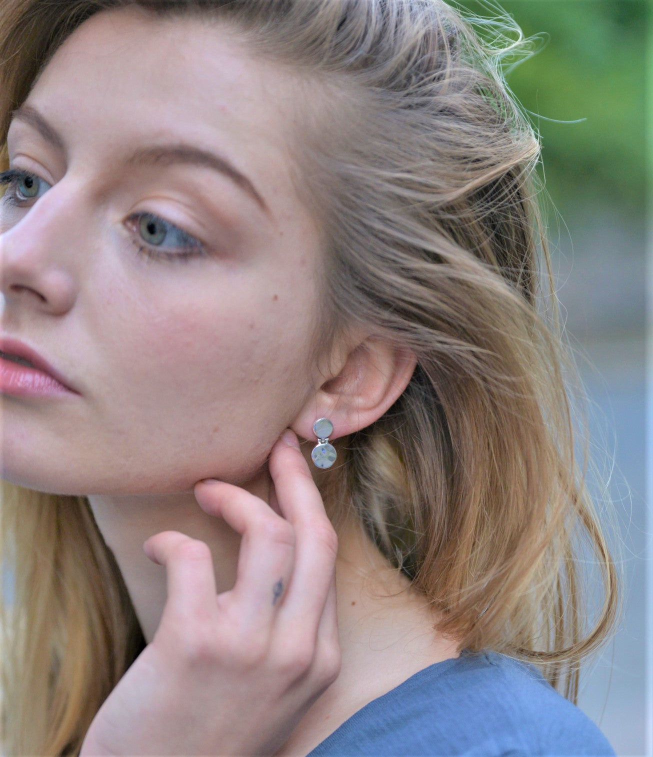 Silver Earrings - Hammered Disc