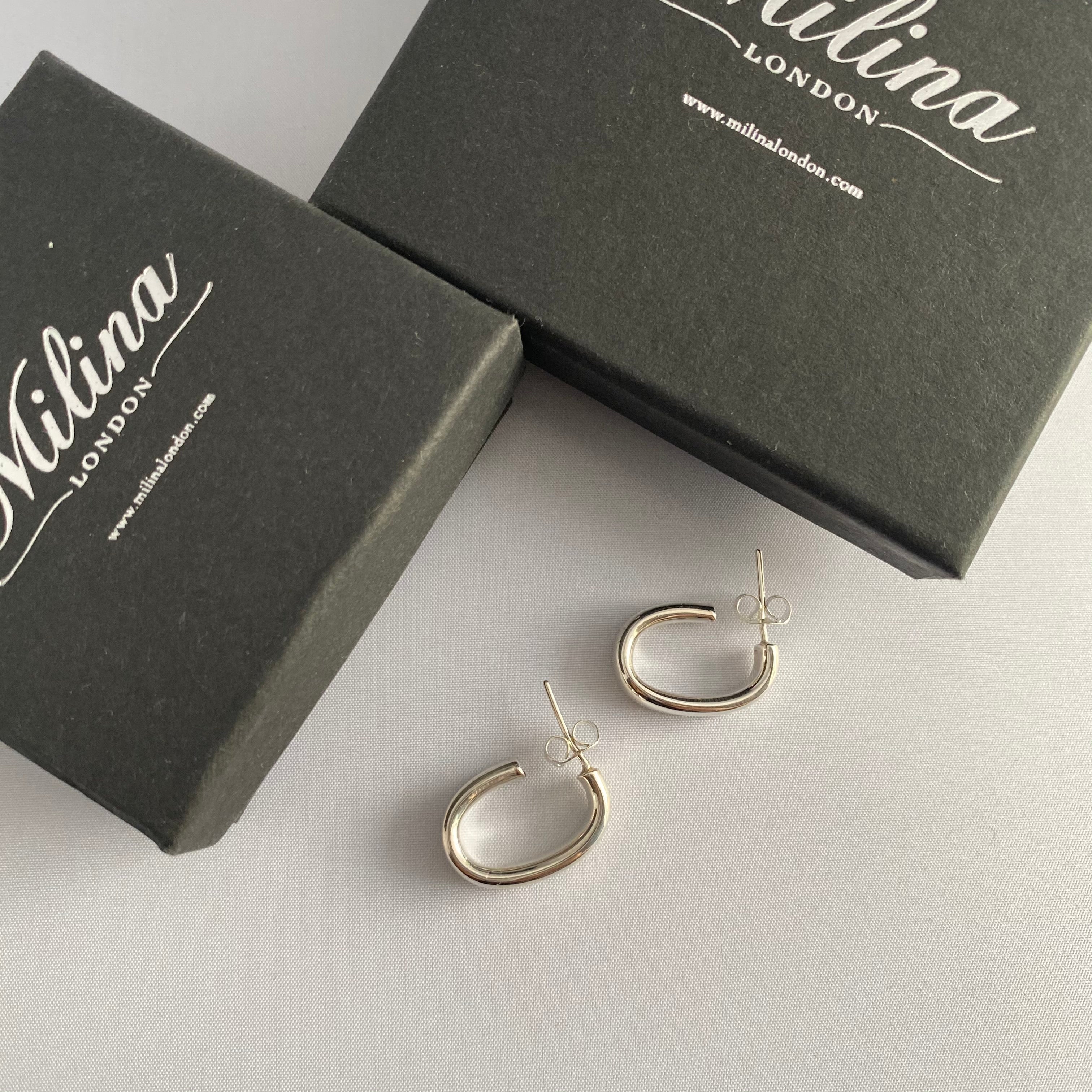 Silver Earrings - Oval Hoops