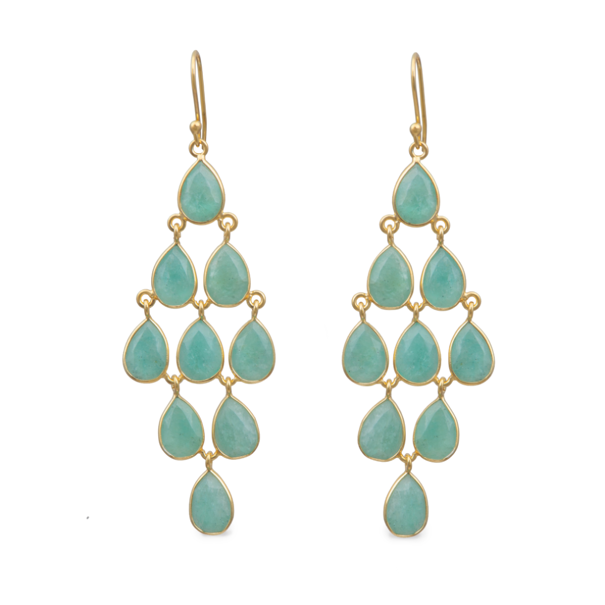 Gold Plated Sterling Silver Chandelier Earrings with Natural Gemstones  - Amazonite