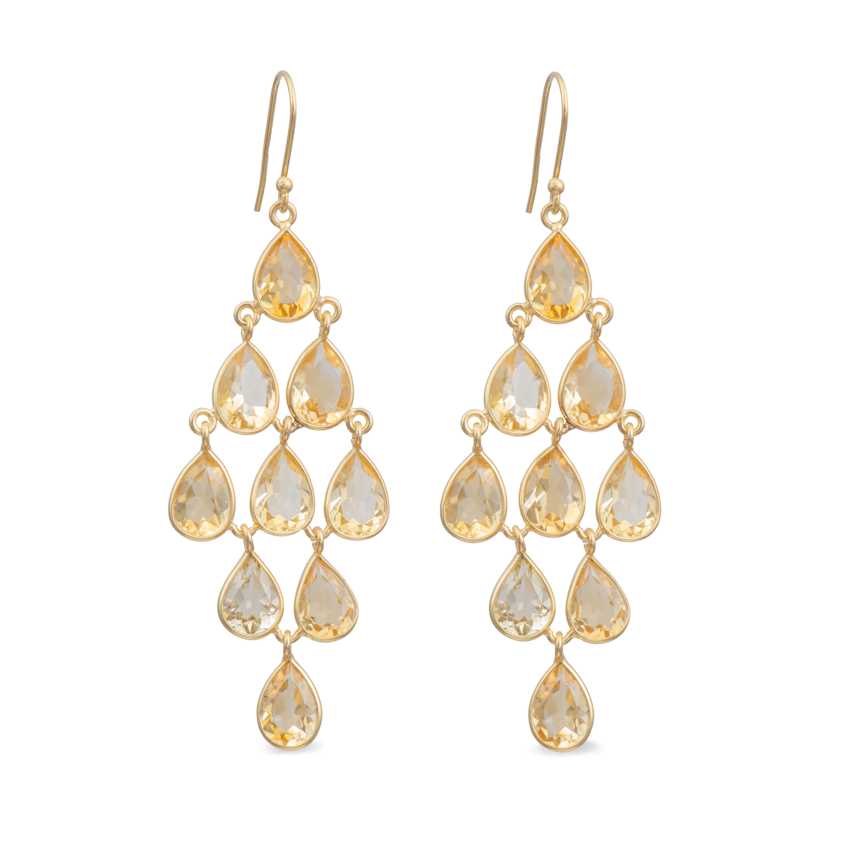 Gold Plated Sterling Silver Chandelier Earrings with Natural Gemstones - Citrine