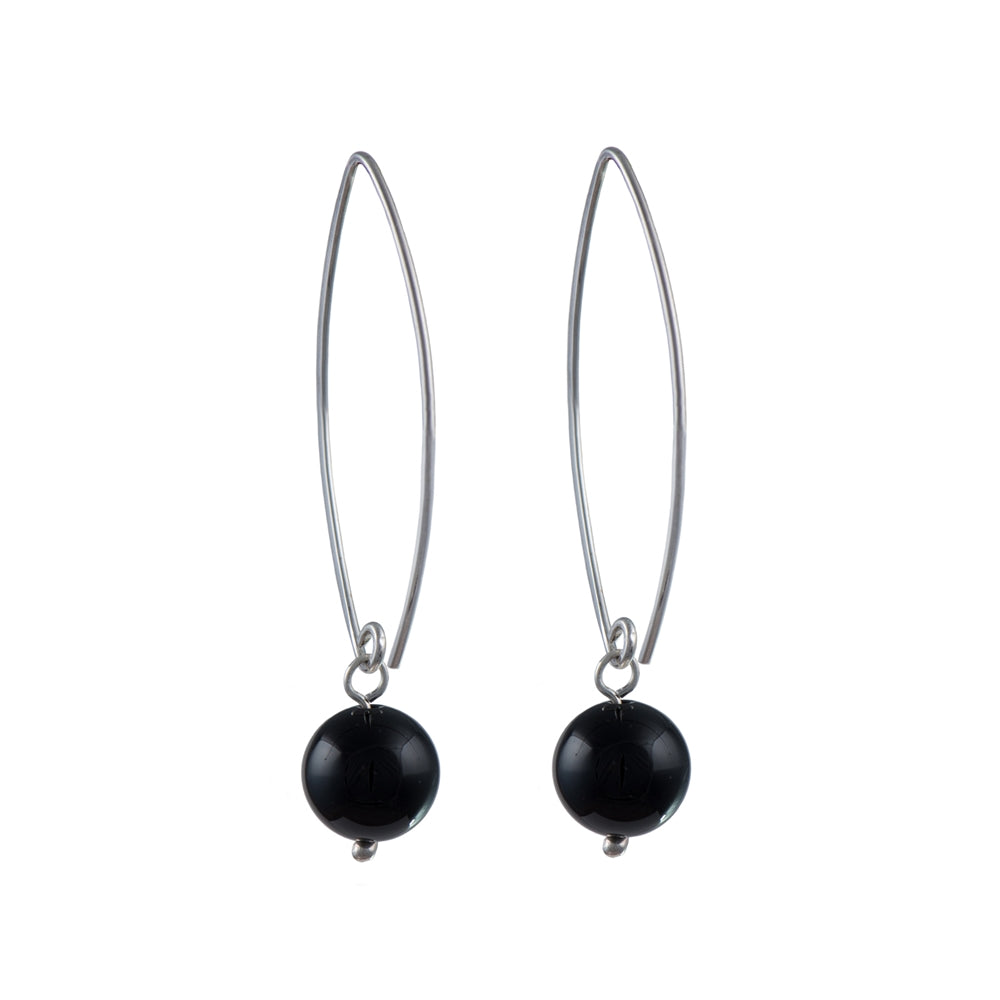 Silver Hook Earrings - Black Onyx