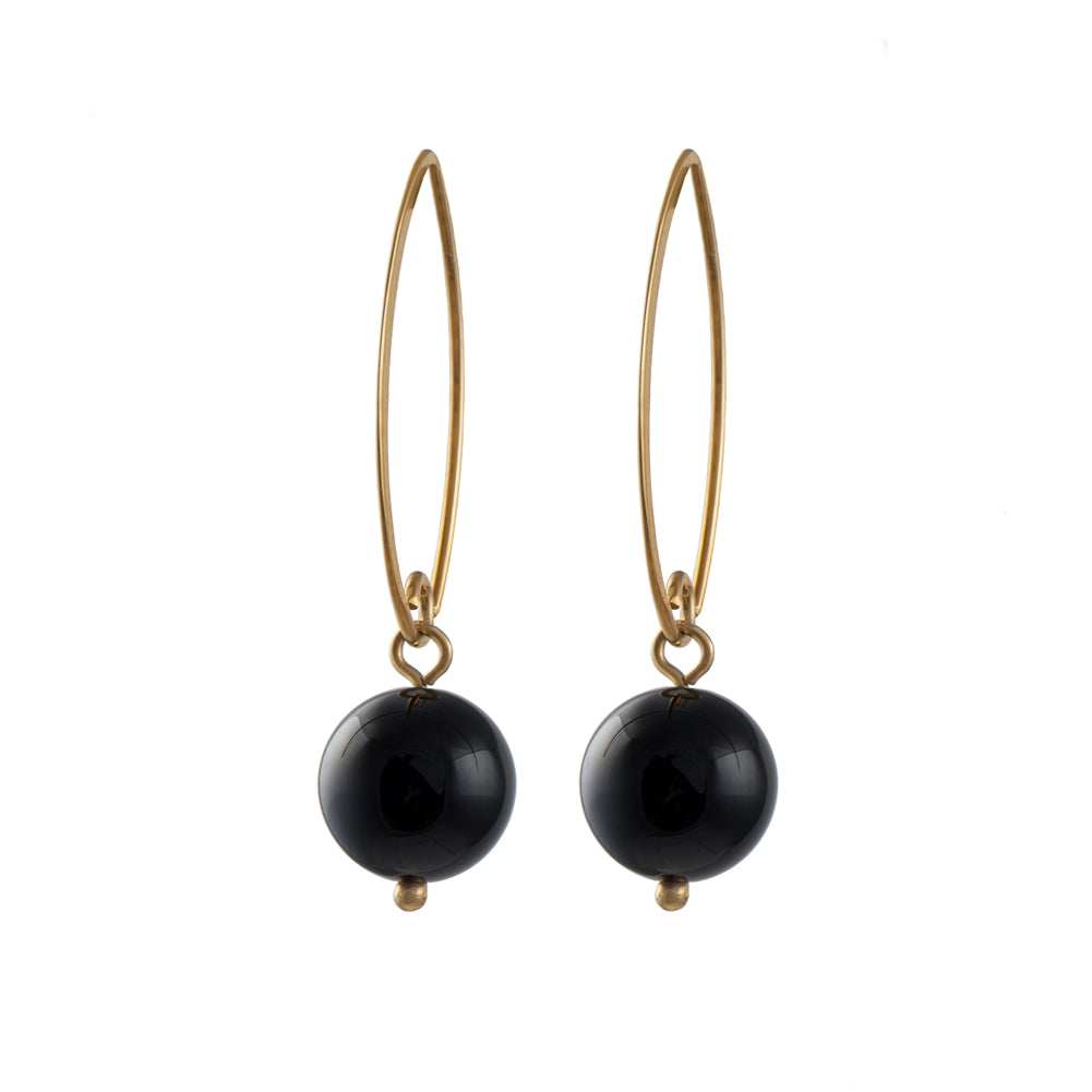 Gold Plated Silver Hook Earrings - Black Onyx