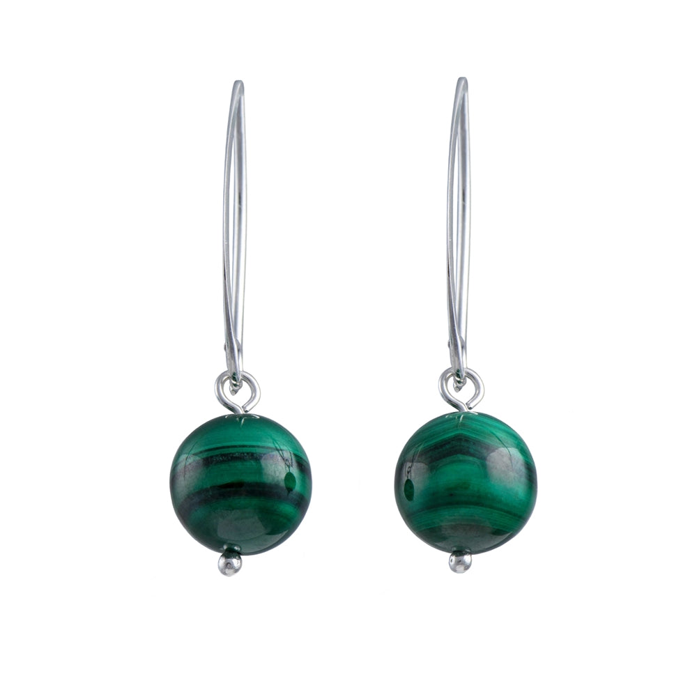 Silver Hook Earrings - Malachite