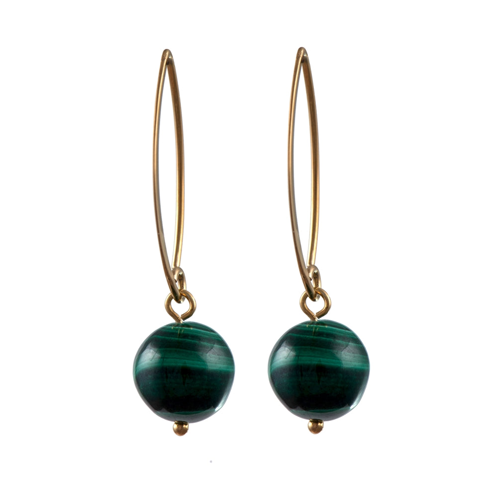 Gold Plated Silver Hook Earrings - Malachite