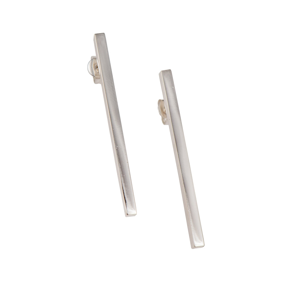 Long Cuboid Shaped Straight Bar Sterling Silver Earrings