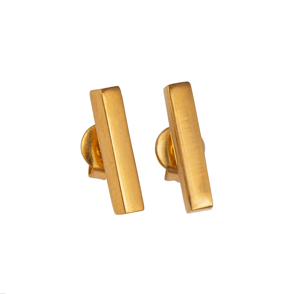 Dainty Cuboid Shaped Straight Bar Gold Plated Sterling Silver Stud Earrings
