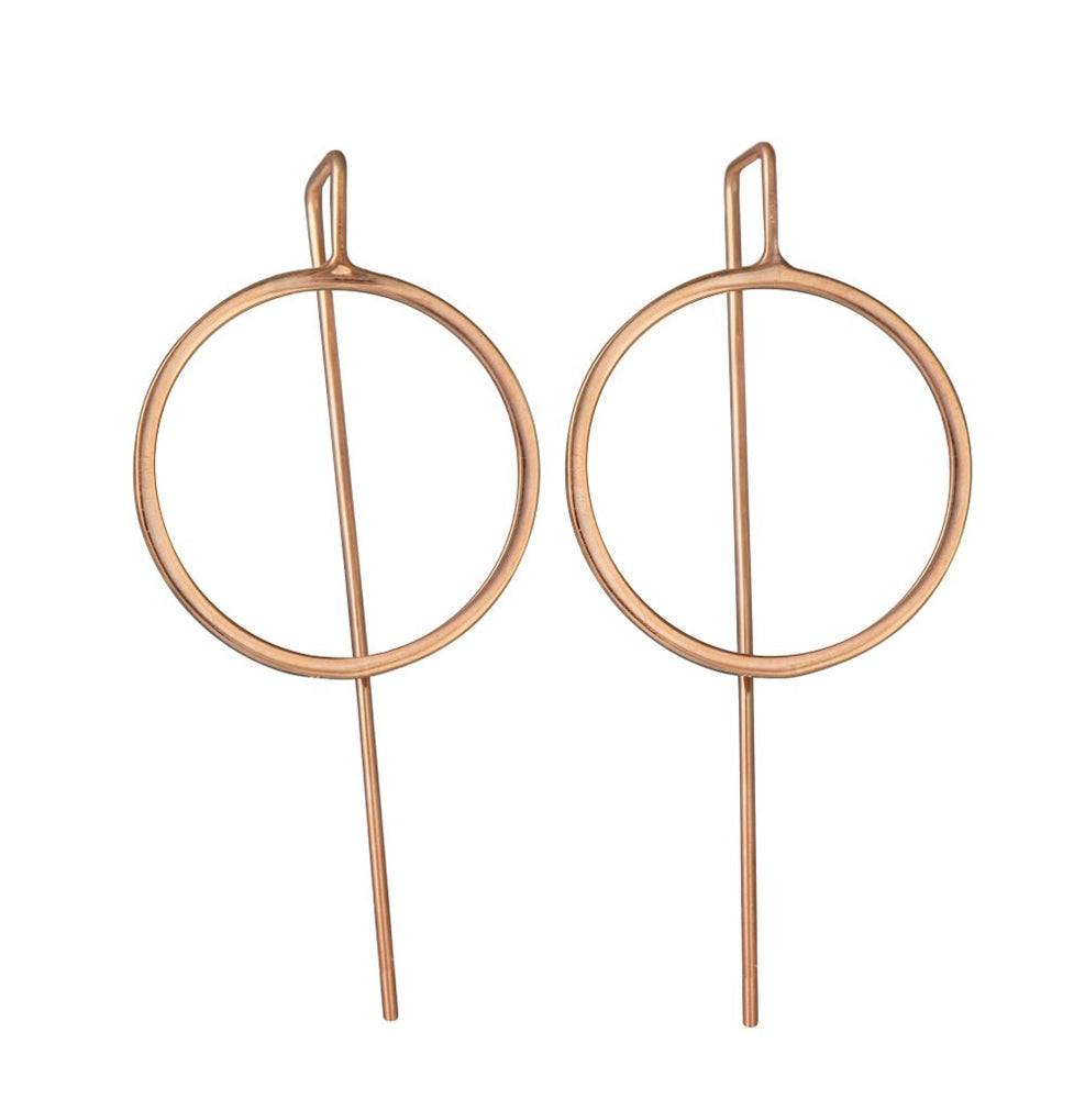 Rose Gold Plated Sterling Silver Hollow Circle Earrings with a Long Straight Back