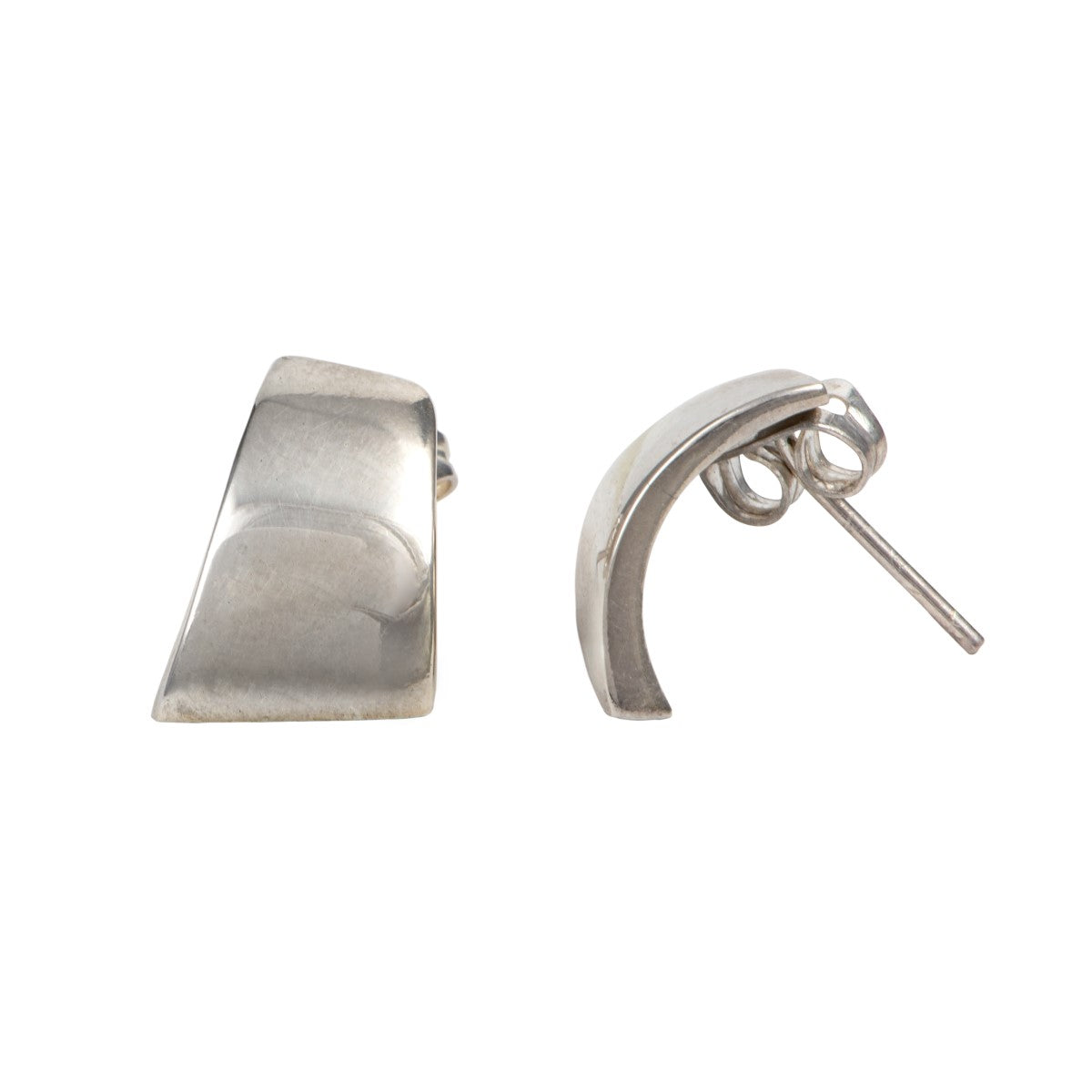 Sterling Silver Stud Earrings with a Curved Quadrilateral Shape