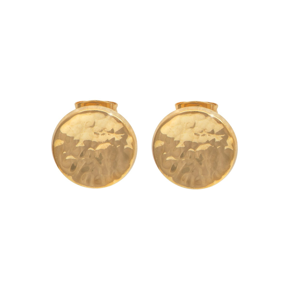 Gold Plated Sterling Silver Round Hammered Stud Earrings