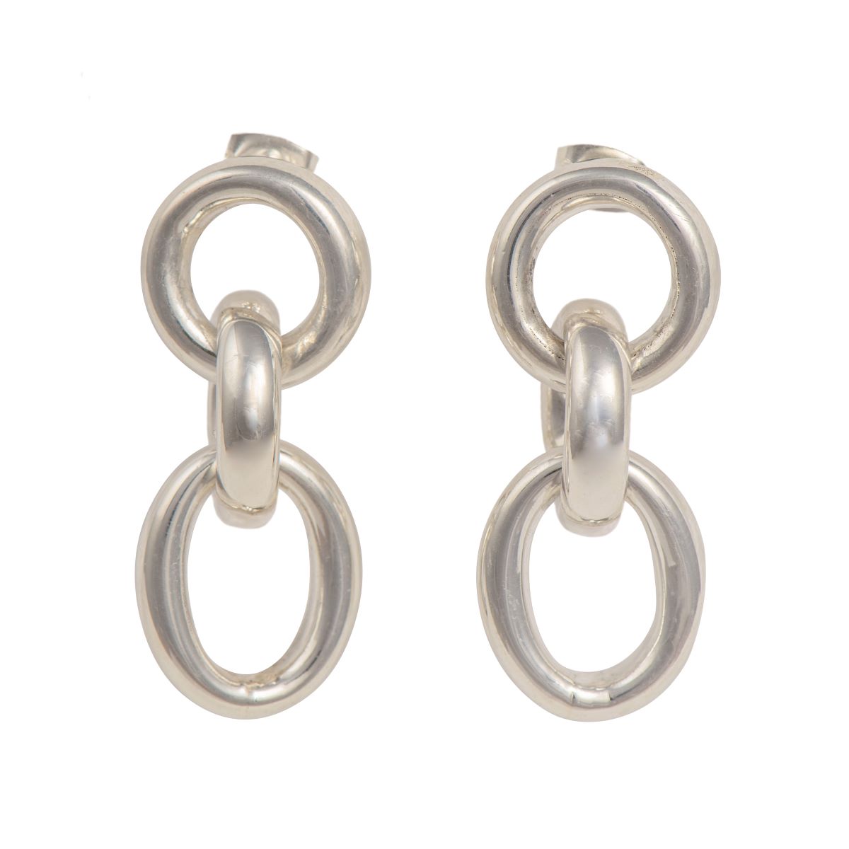 Three Small Interlinked Sterling Silver Oval Hoop Earrings
