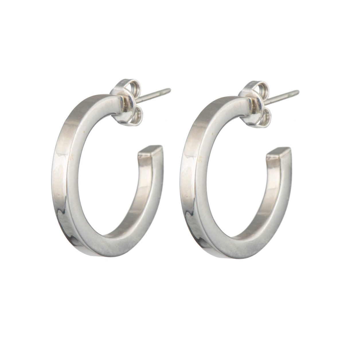 Sterling Silver Hoop Earrings with a Flat Square Edge