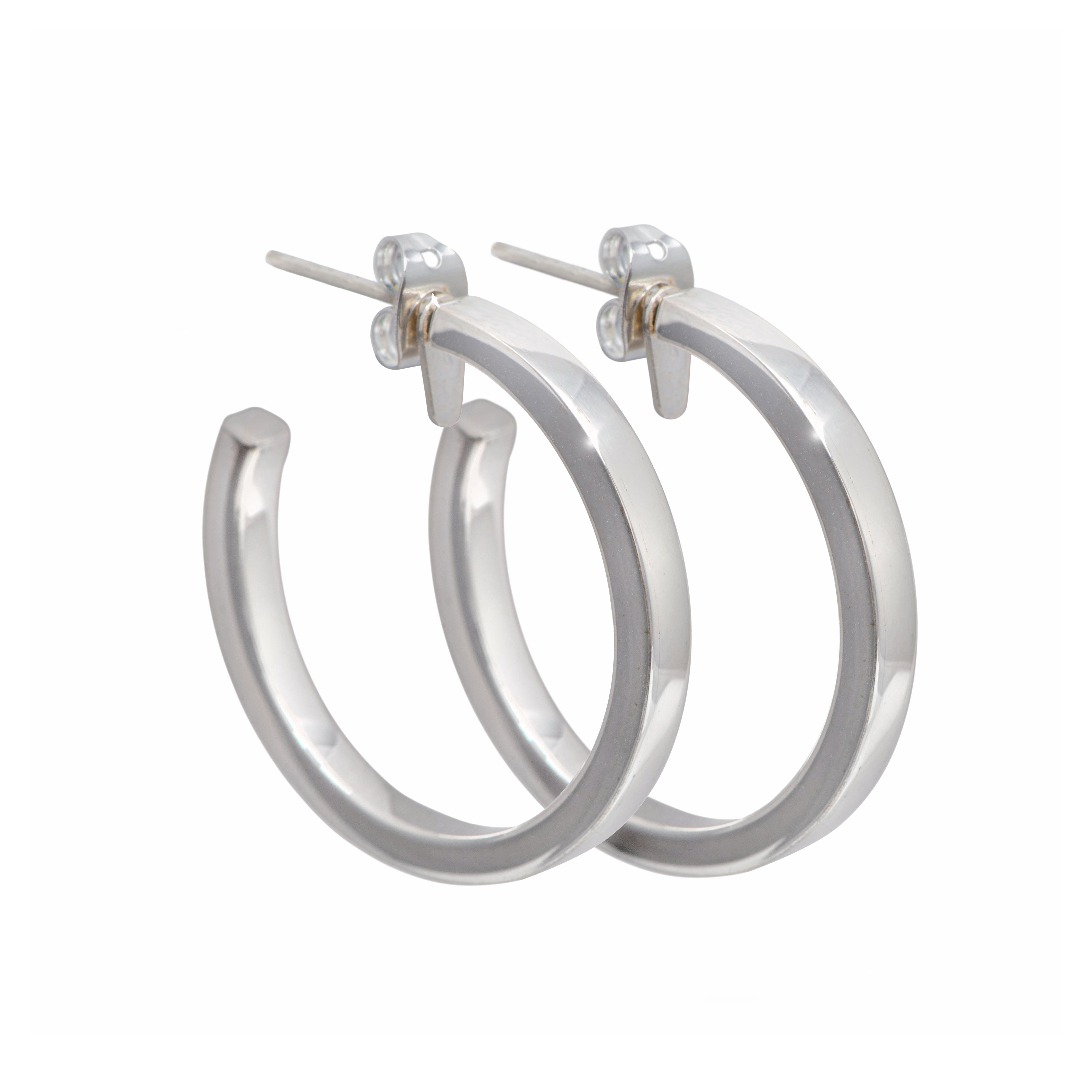 Sterling Silver Large Hoop Earrings with a Flat Square Edge