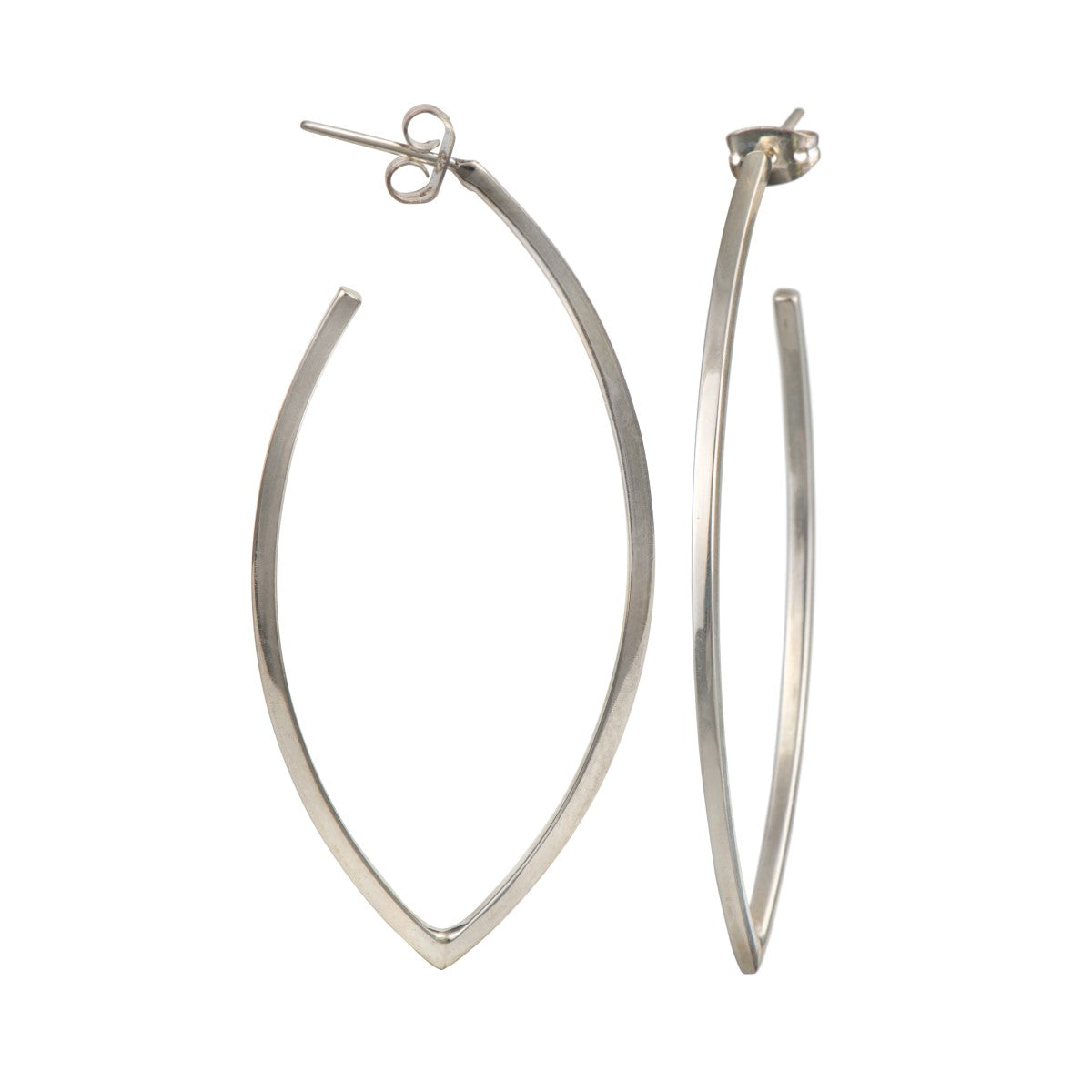 Curved Sterling Silver Hoops in a Leaf Like Shape