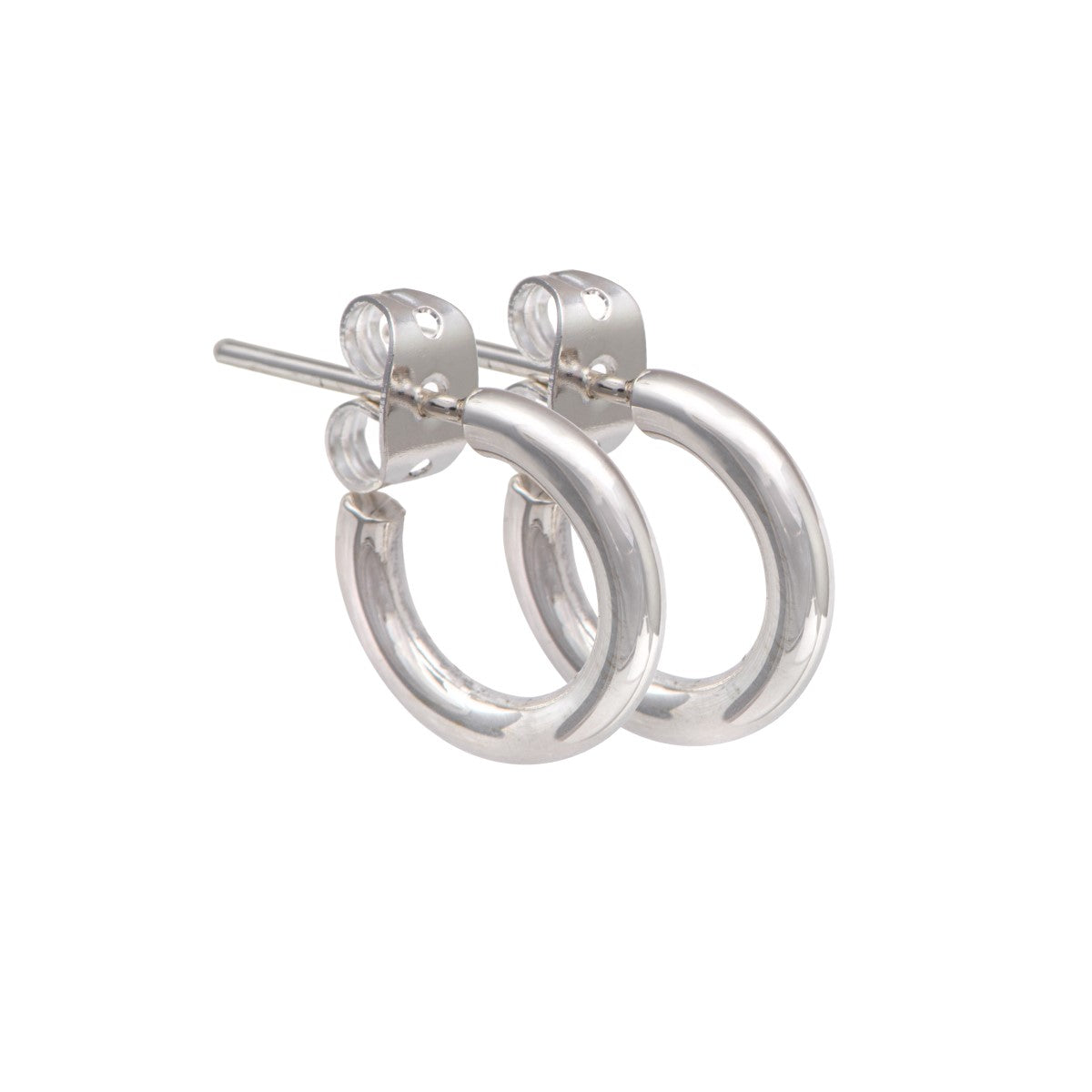 Small Sterling Silver Hoop Earrings with a Rounded Edge