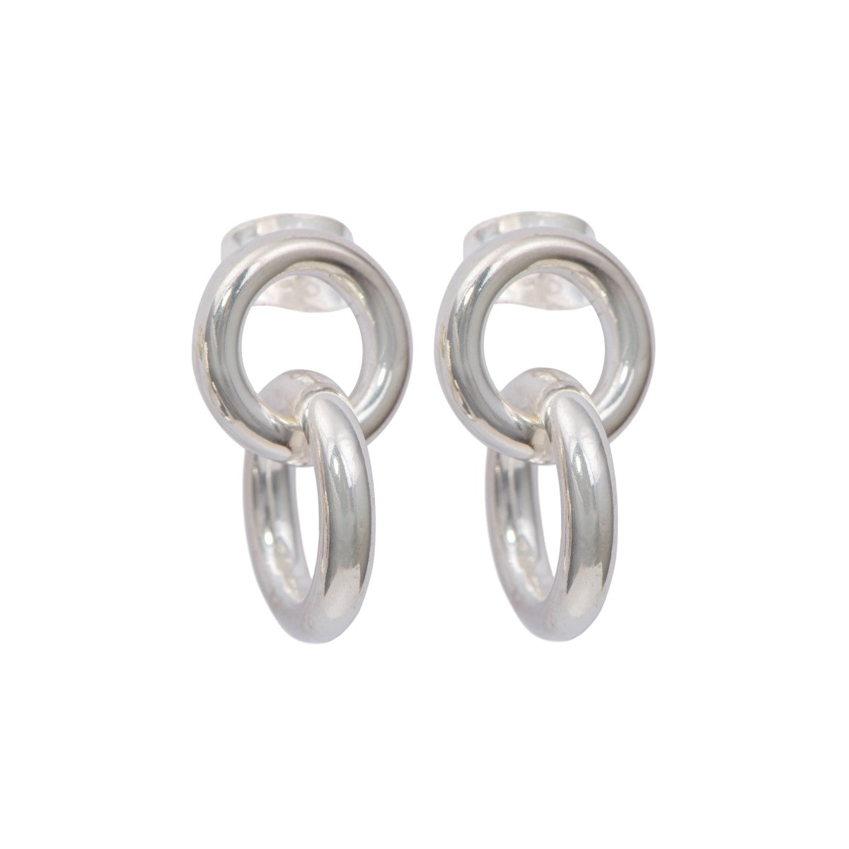 Two Small Interlinked Hoop Sterling Silver Stud Earrings