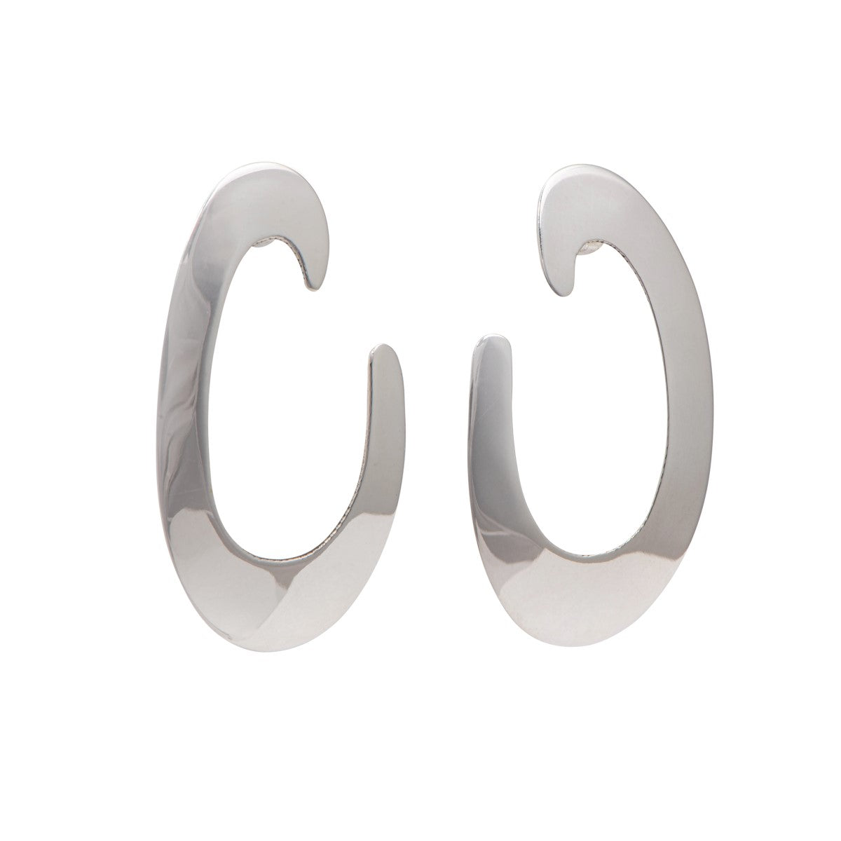 Sterling Silver Flat Semi-Circular Shape Stud Earrings