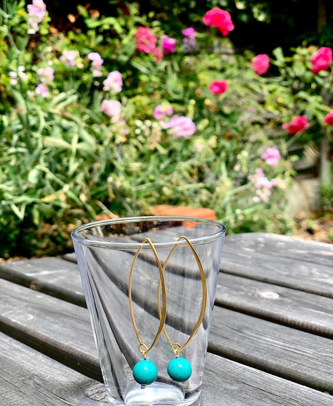 Gold Plated Long Sterling Silver Threader Earrings with a Turquoise Drop