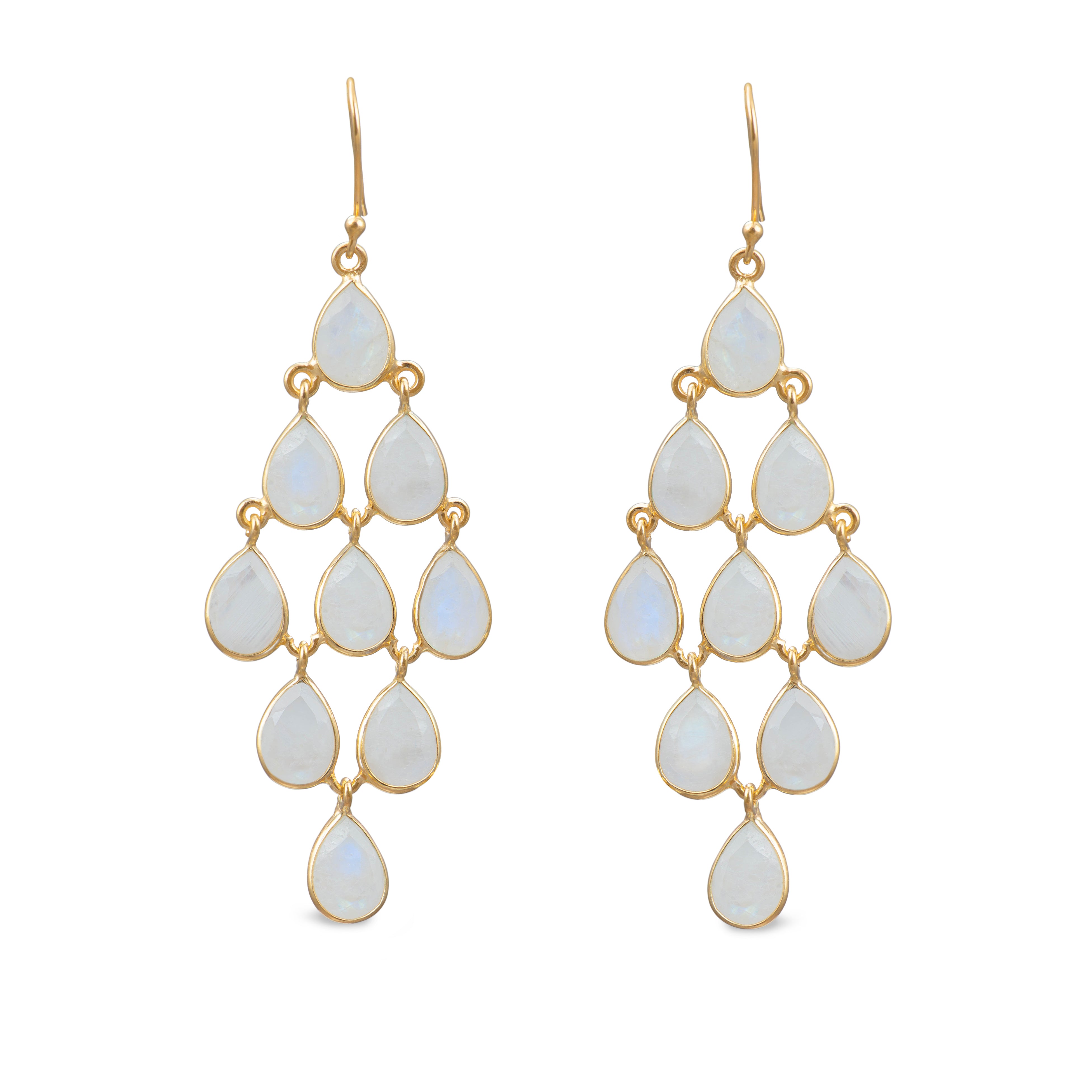 Gold Plated Sterling Silver Chandelier Earrings with Natural Gemstones  - Moonstone