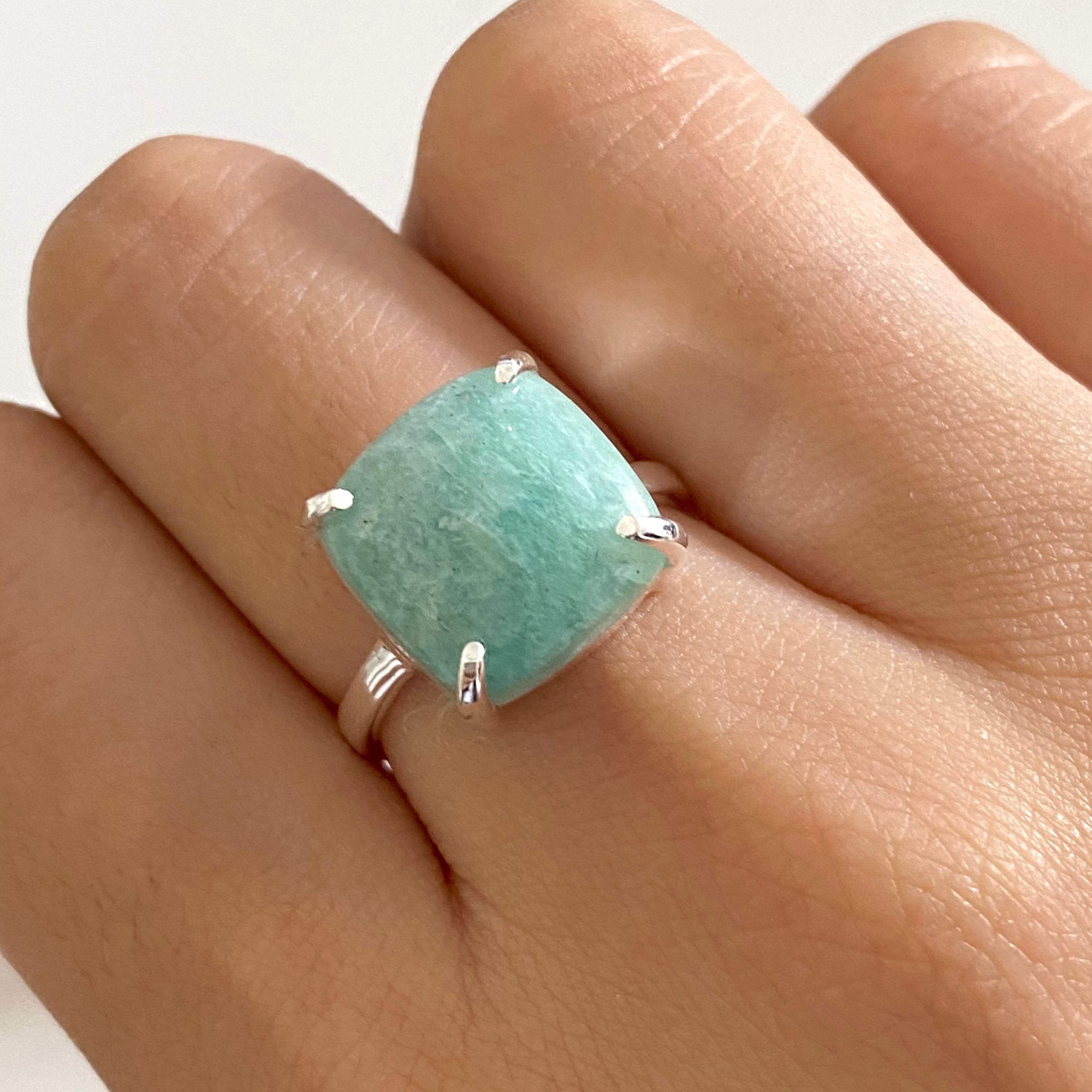 Square Cabochon Amazonite Ring in Sterling Silver