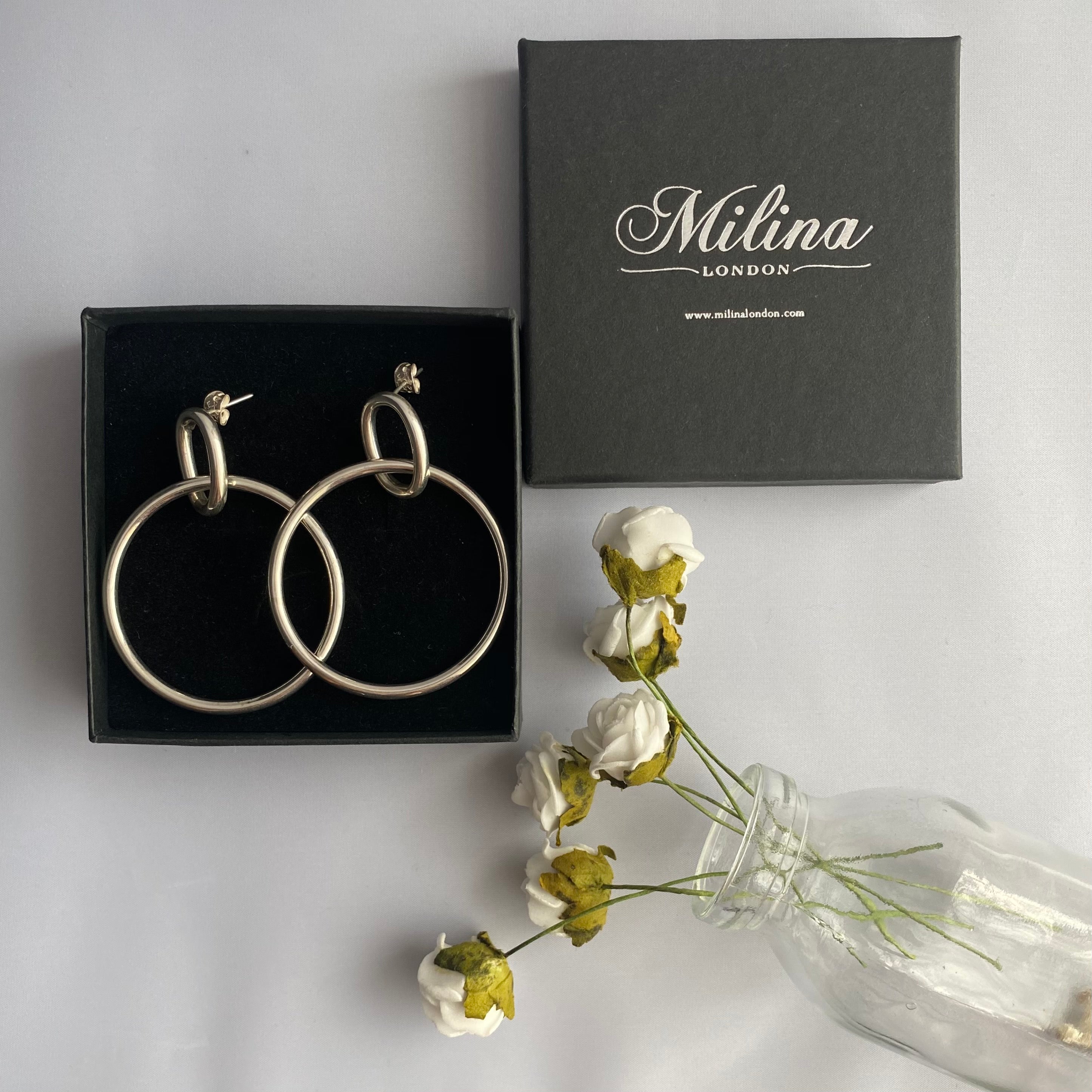 Two Interlinked Sterling Silver Hoop Earrings