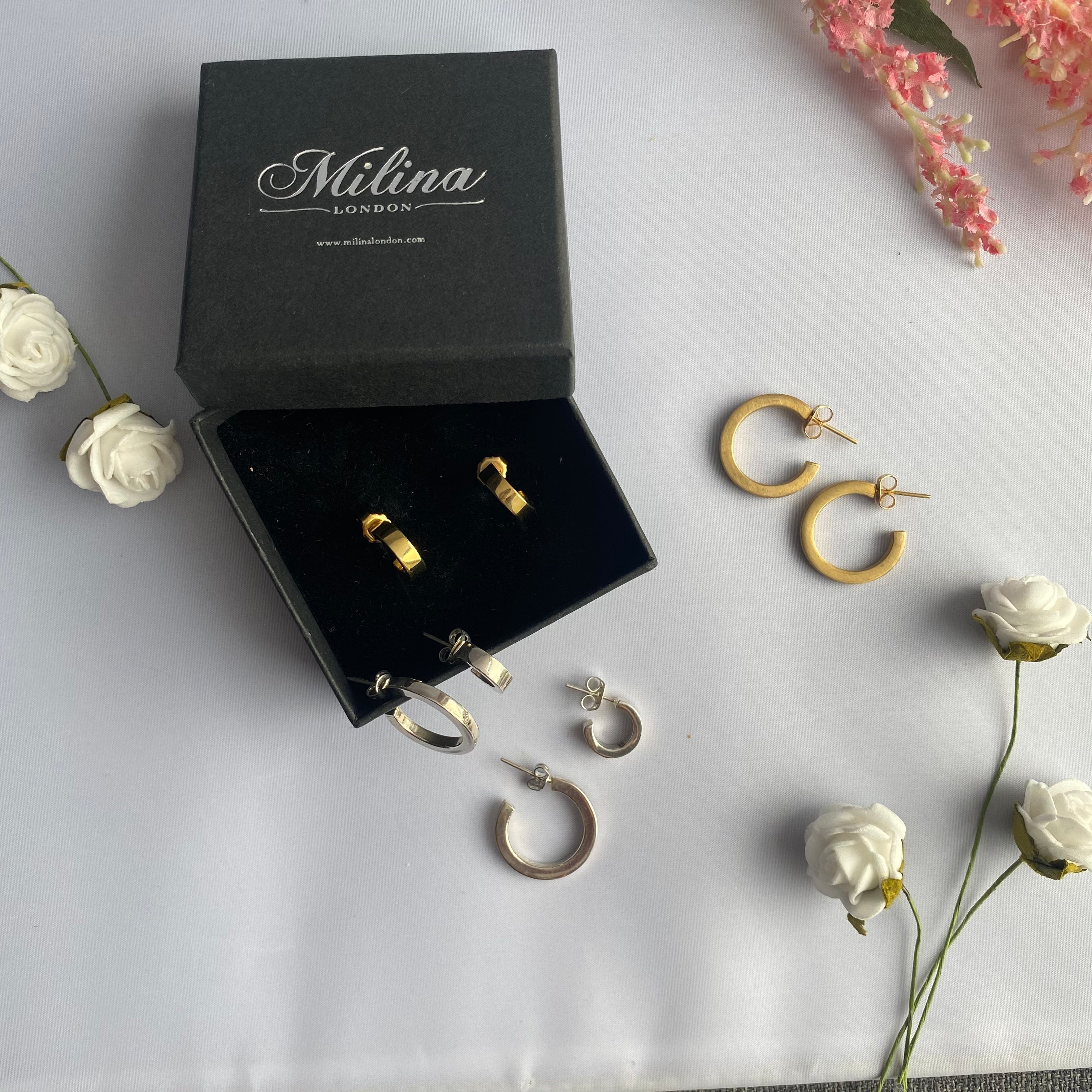 Gold Plated Silver Small Flat Hoop Earrings