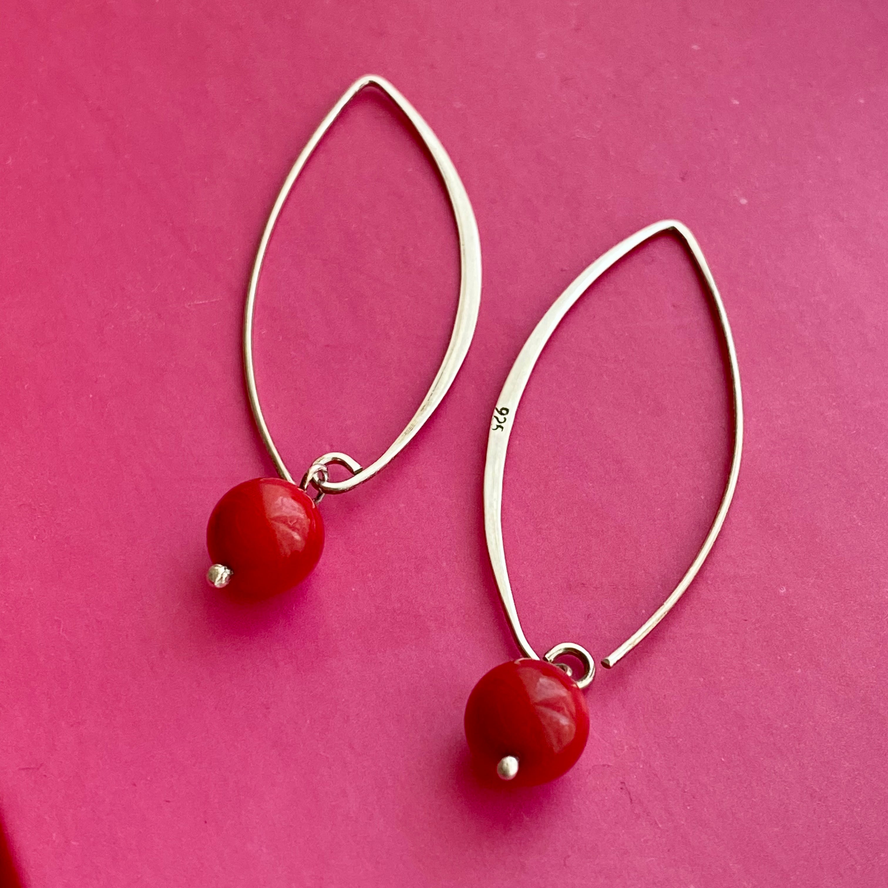 Long Sterling Silver Threader Earrings with Coral Drop