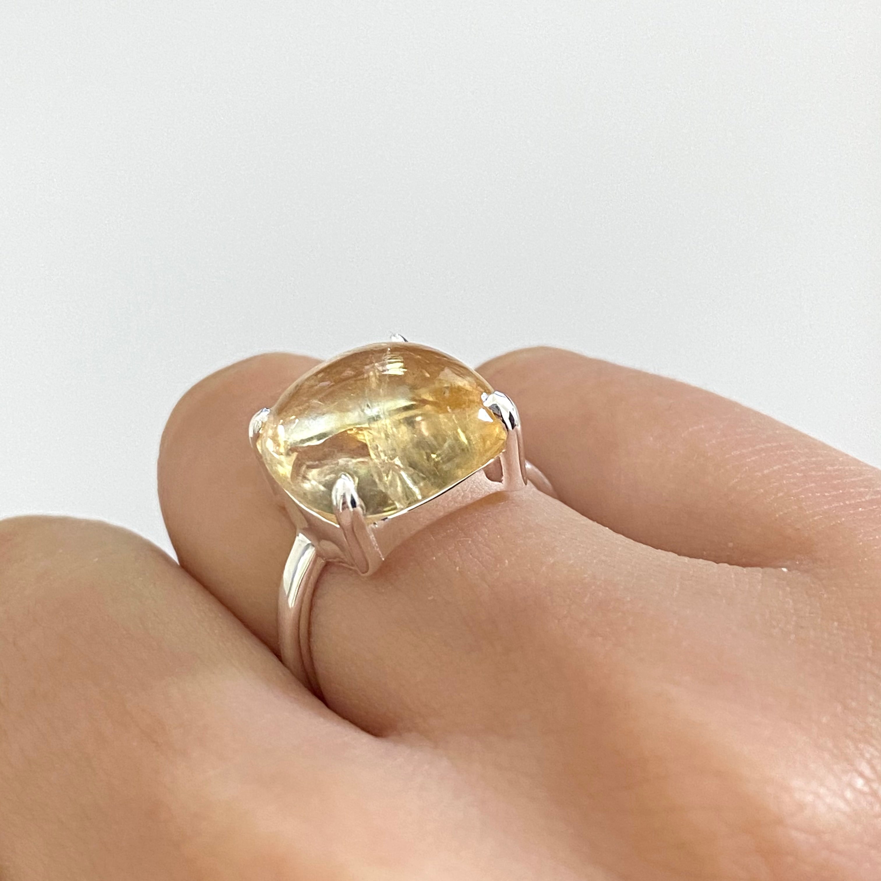 Square Cabochon Citrine Ring in Sterling Silver