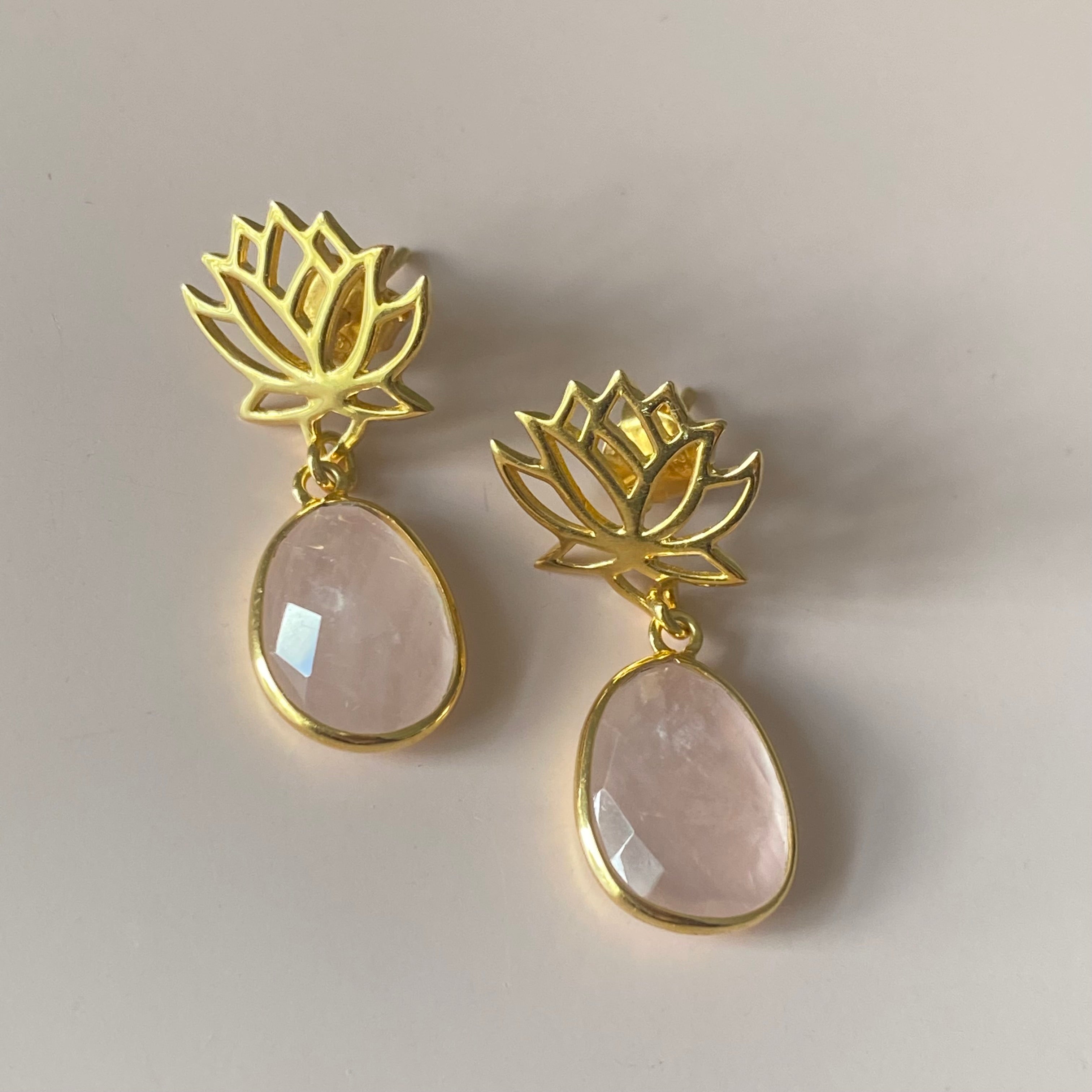 Gold Plated Silver Rose Quartz Gemstone Earring