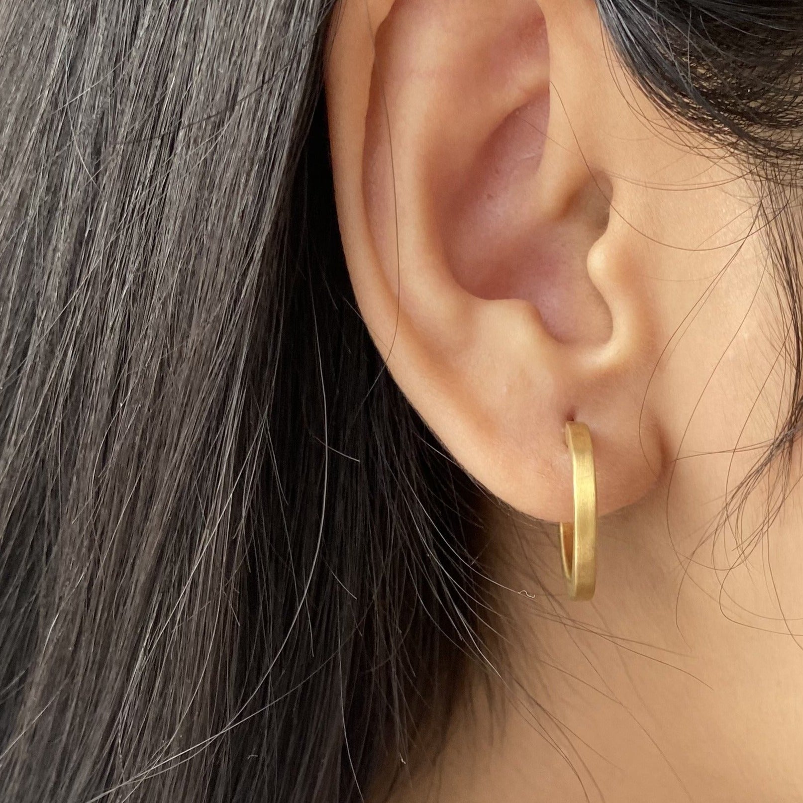 Brushed Gold Plated Sterling Silver Hoops with Flat Square Edge