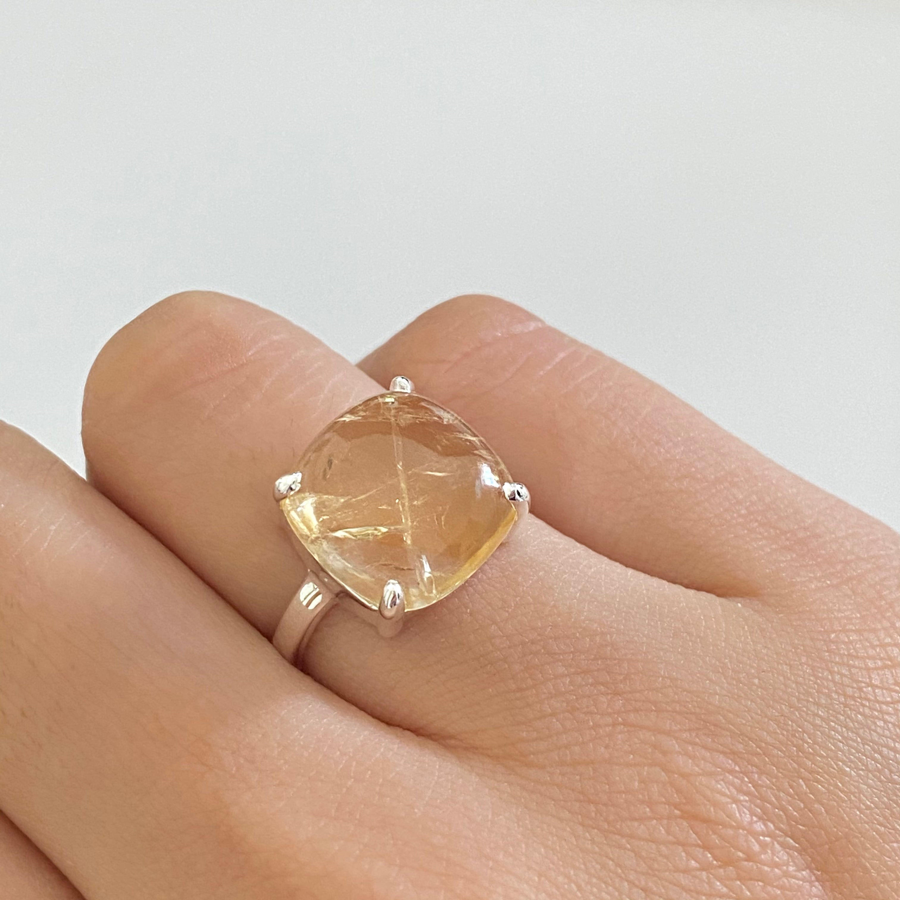 Square Cabochon Citrine Ring in Sterling Silver