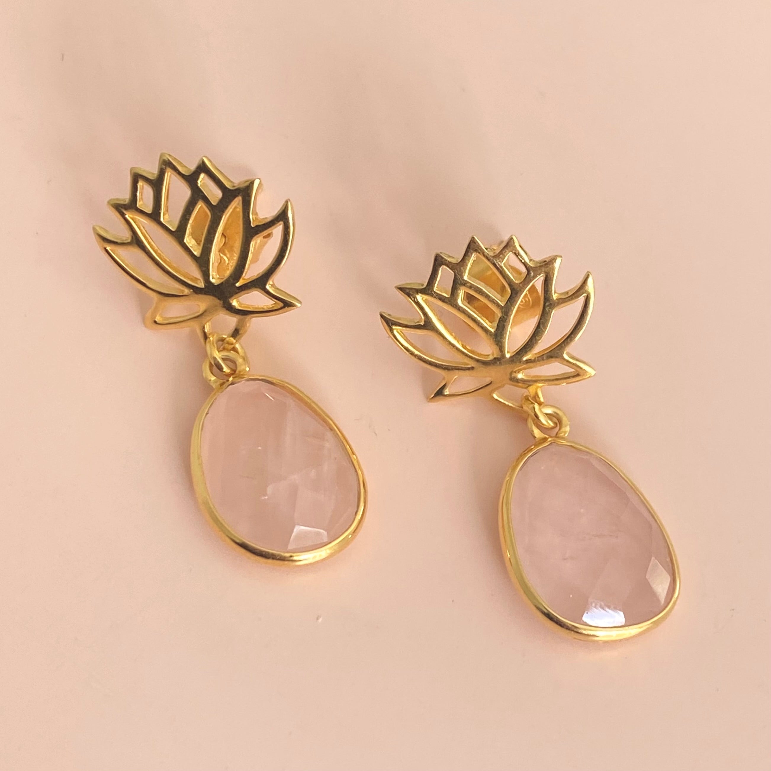 Gold Plated Silver Rose Quartz Gemstone Earring