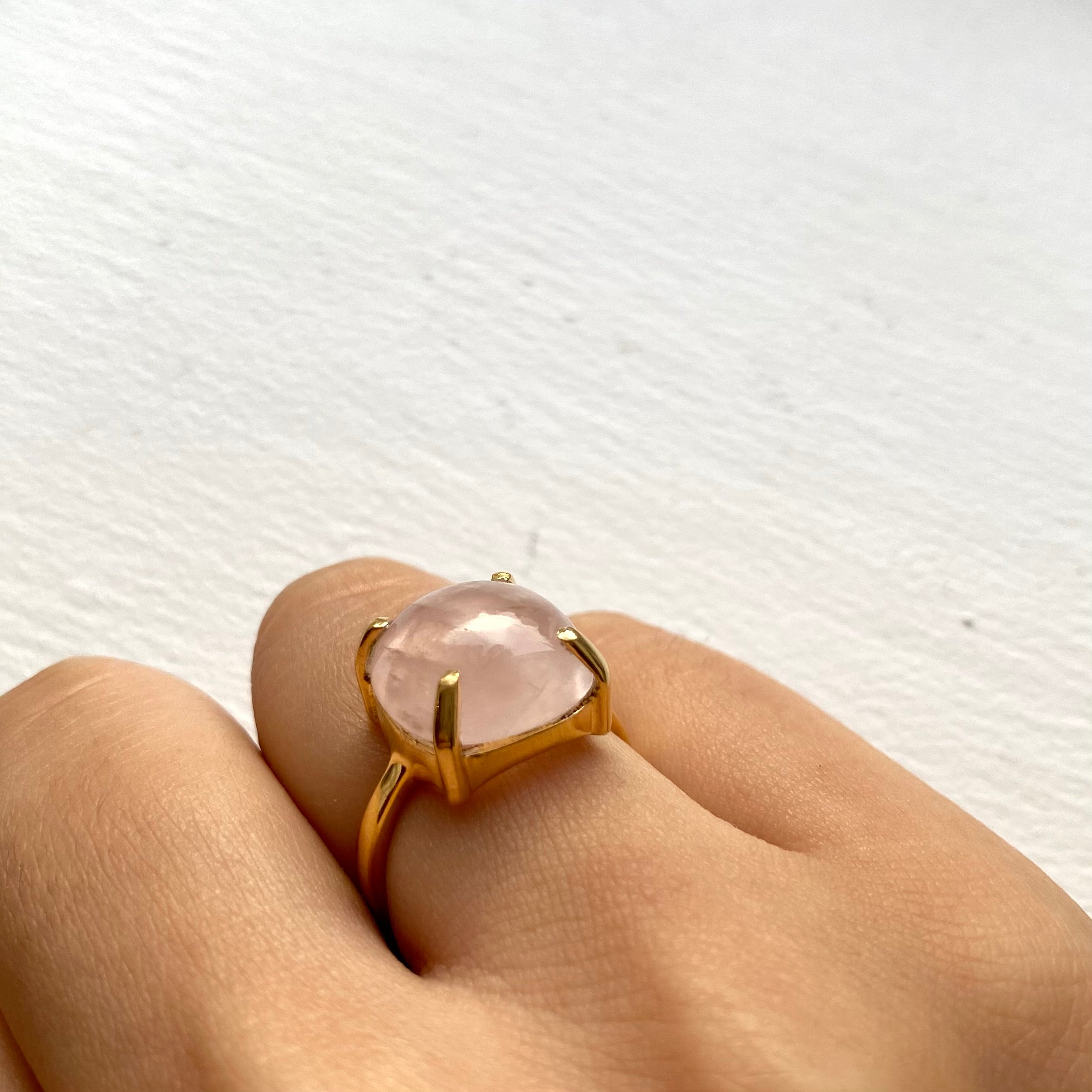 Square Cabochon Rose Quartz Ring in Gold Plated Sterling Silver