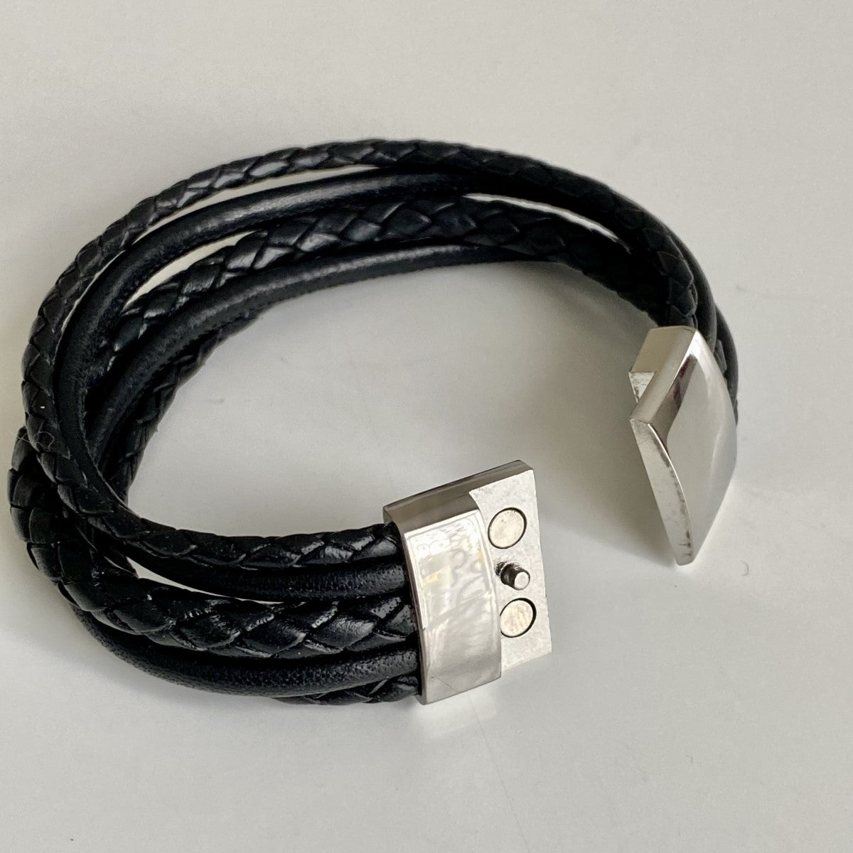 Black Nappa Leather Men's 5 Band Bracelet with a Magnetic Stainless Steel Clasp