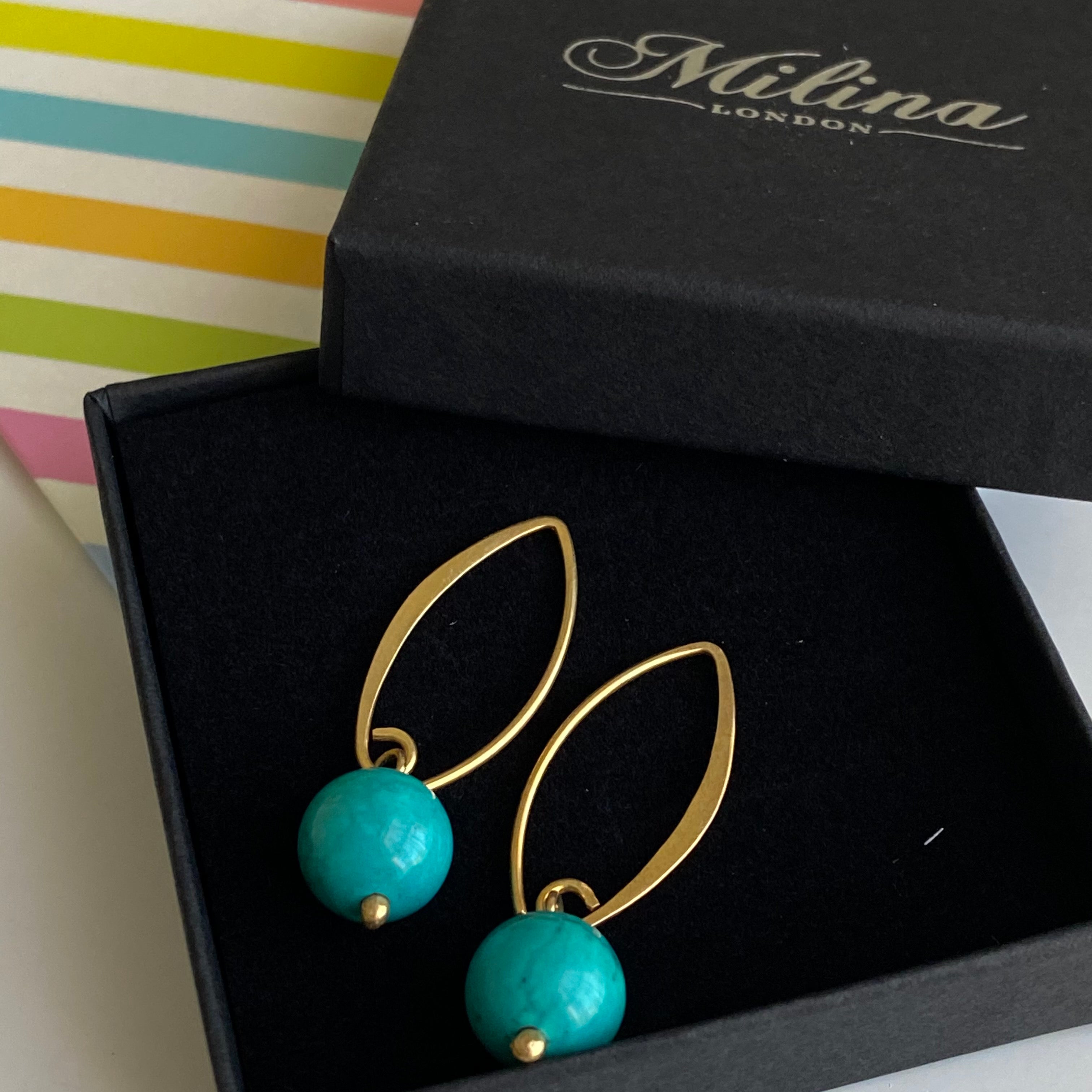 Gold Plated Sterling Silver Threader Earrings - Turquoise Drop