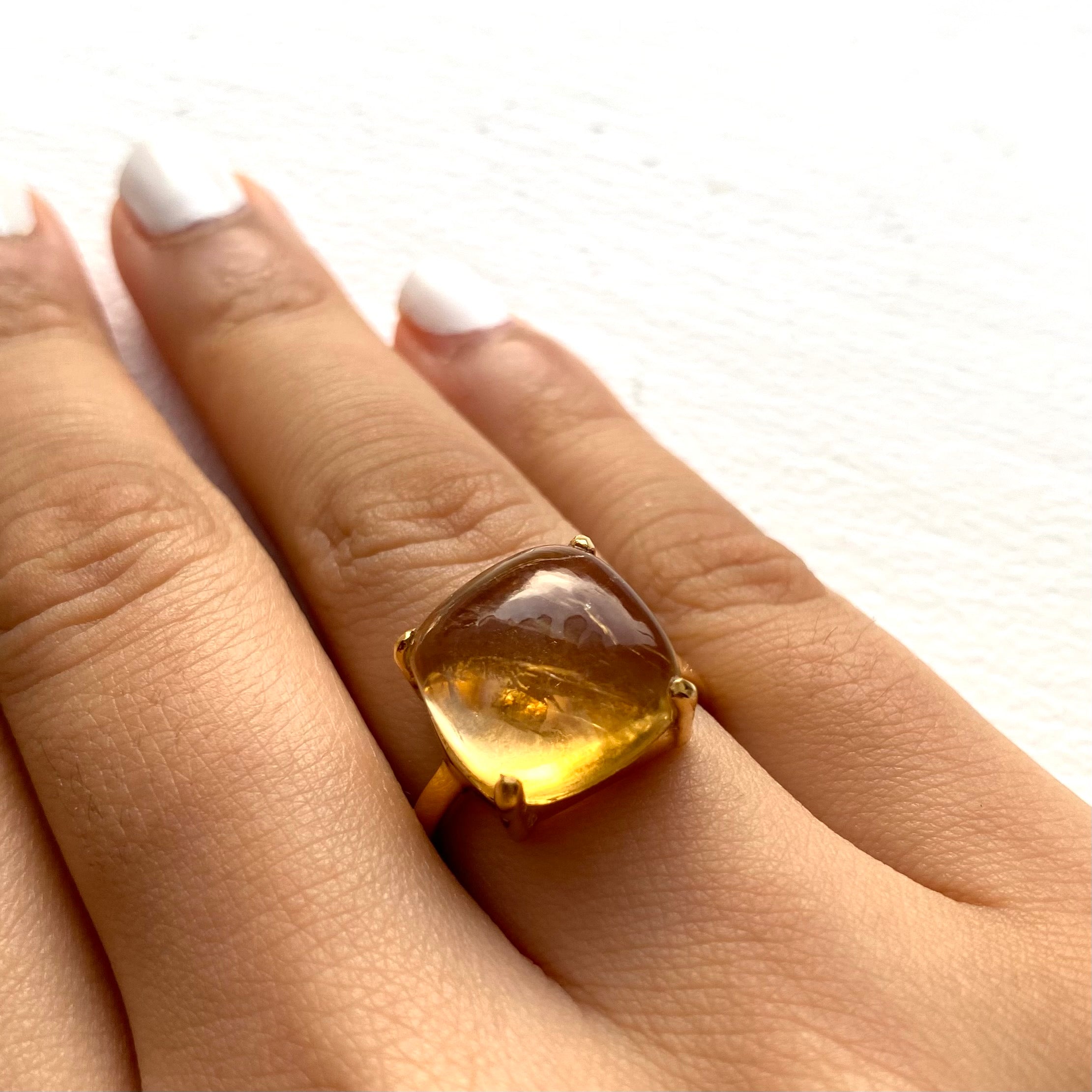 Square Cabochon Citrine Ring in Gold Plated Sterling Silver
