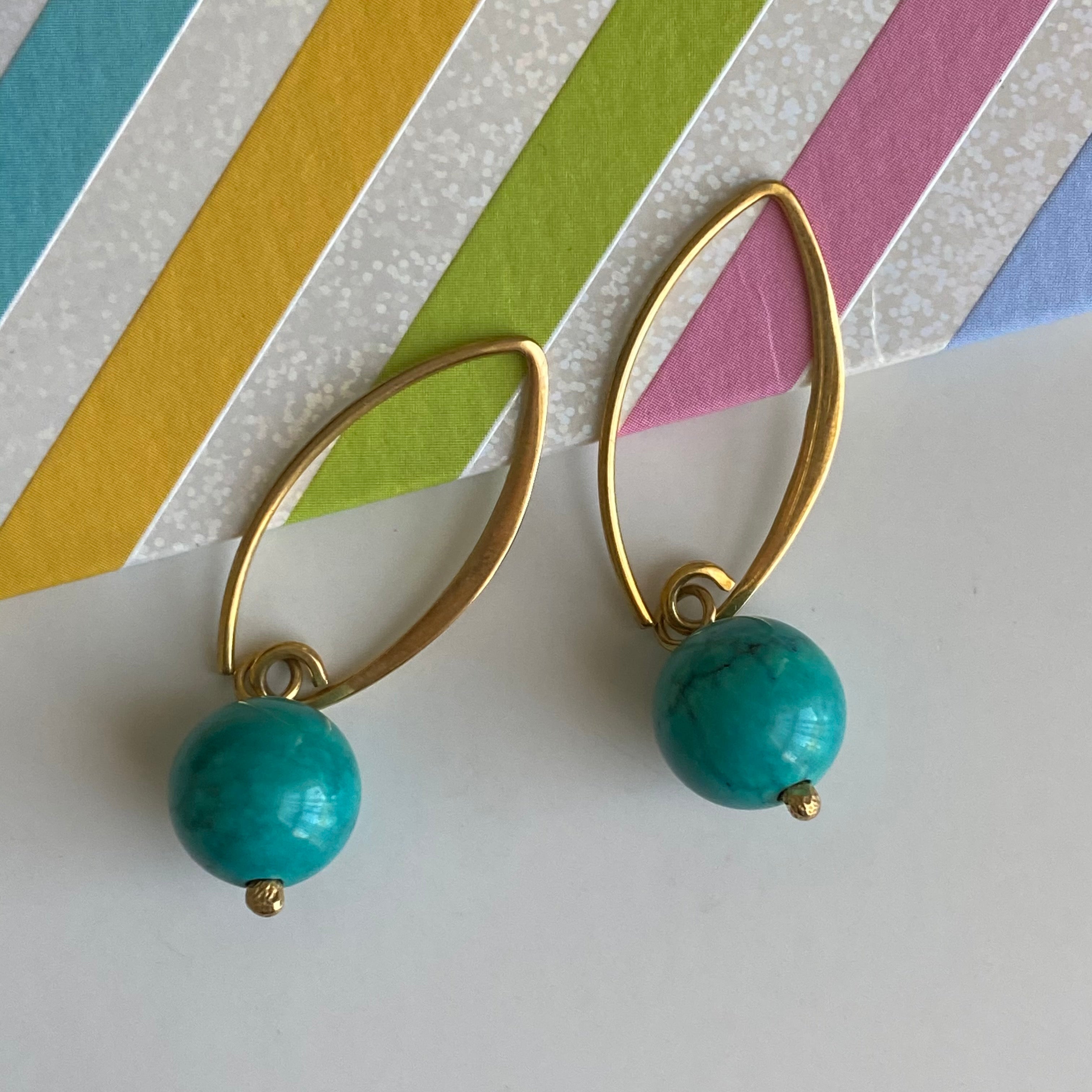 Gold Plated Sterling Silver Threader Earrings - Turquoise Drop