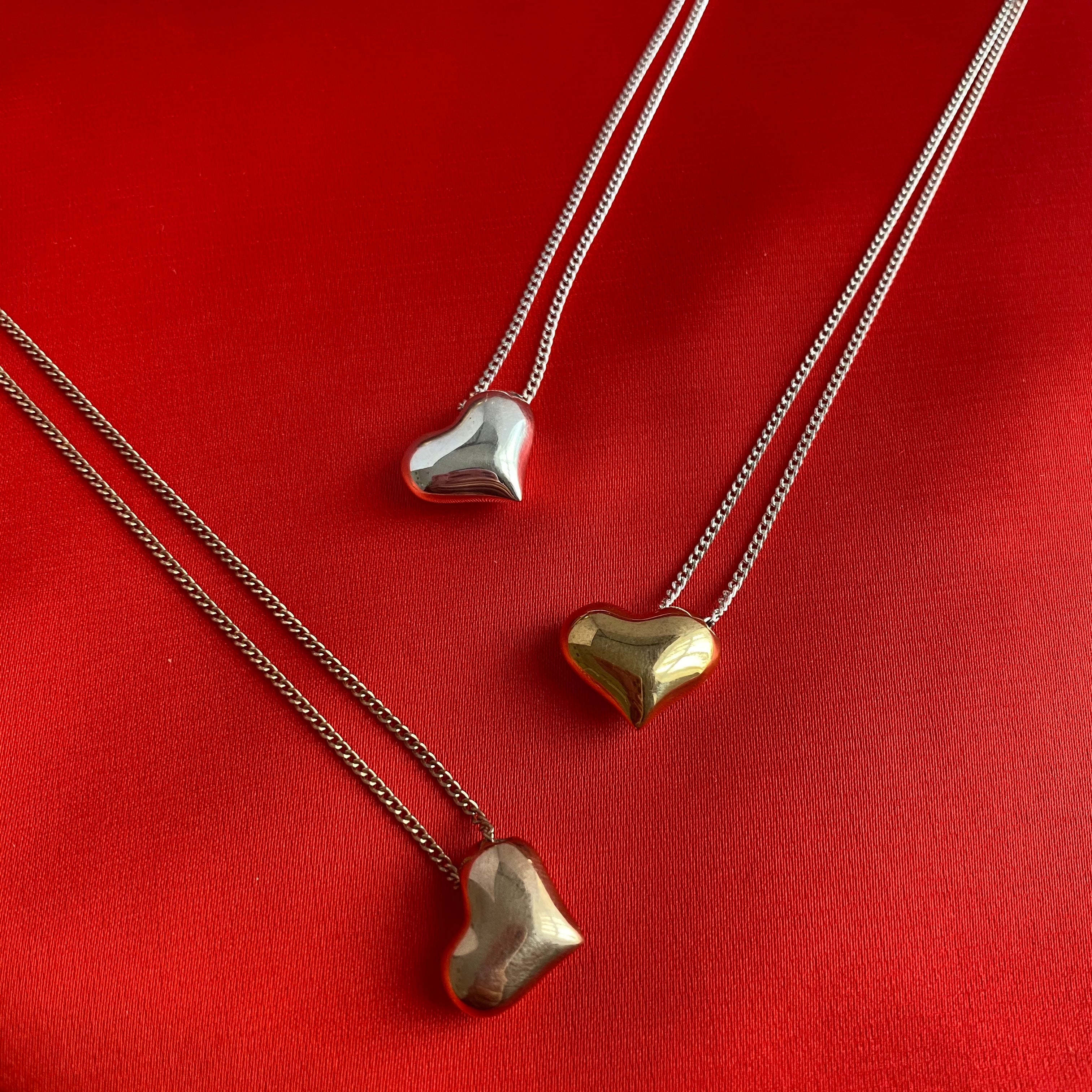 Gold Plated Sterling Silver Tilted Puffy Heart Necklace