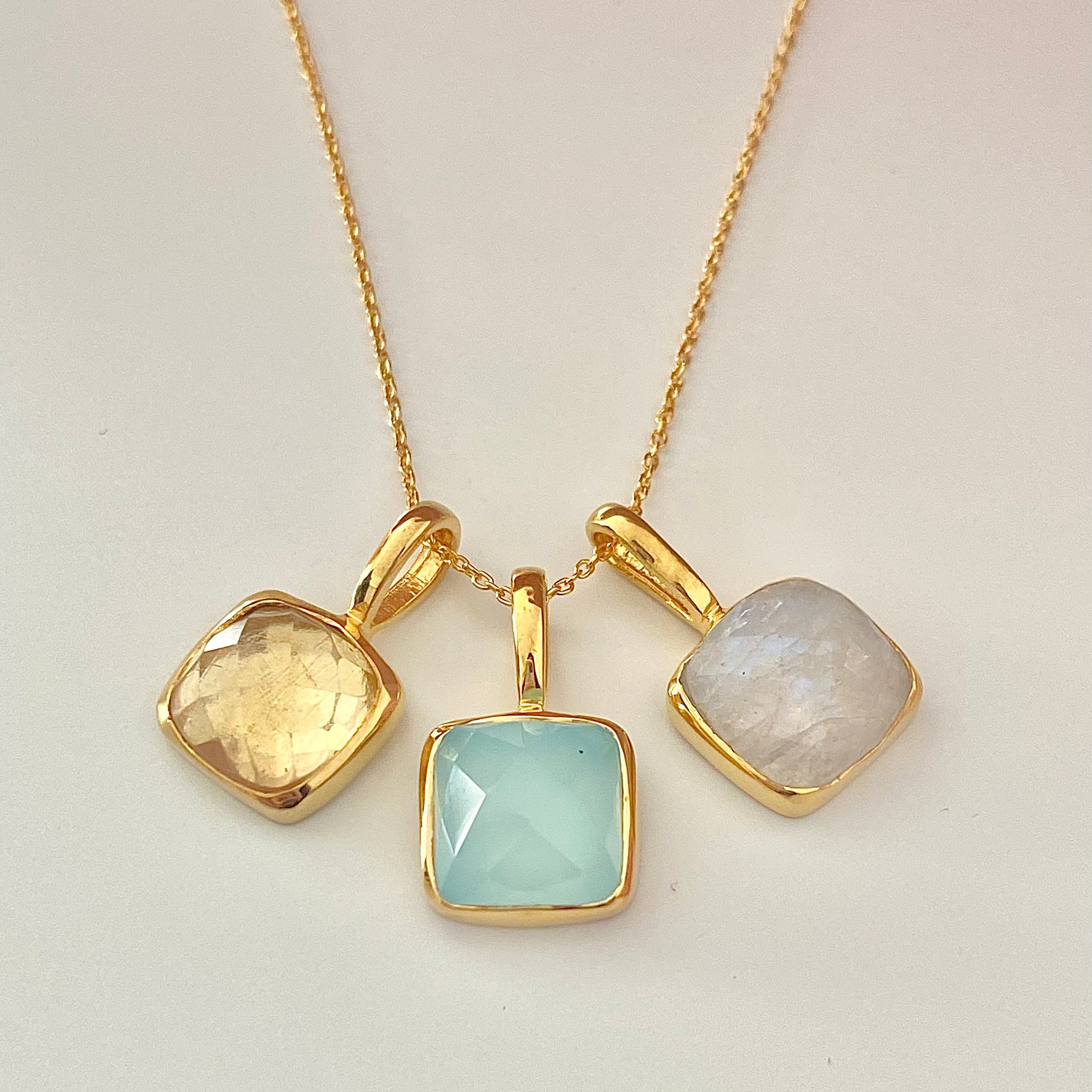 Gold Plated Sterling Silver Pendant Necklace with a Faceted Square Gemstone - Citrine