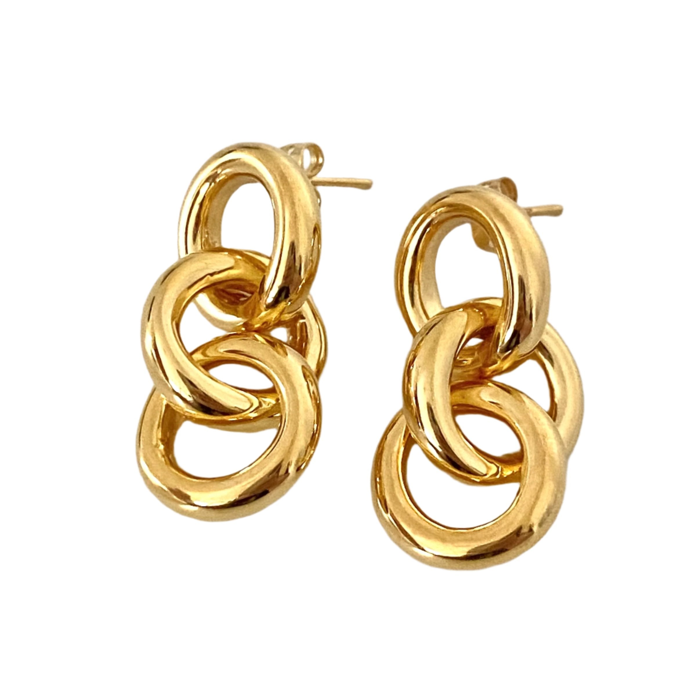 Three Small Interlinked Gold Plated Sterling Silver Circle Hoop Earrings