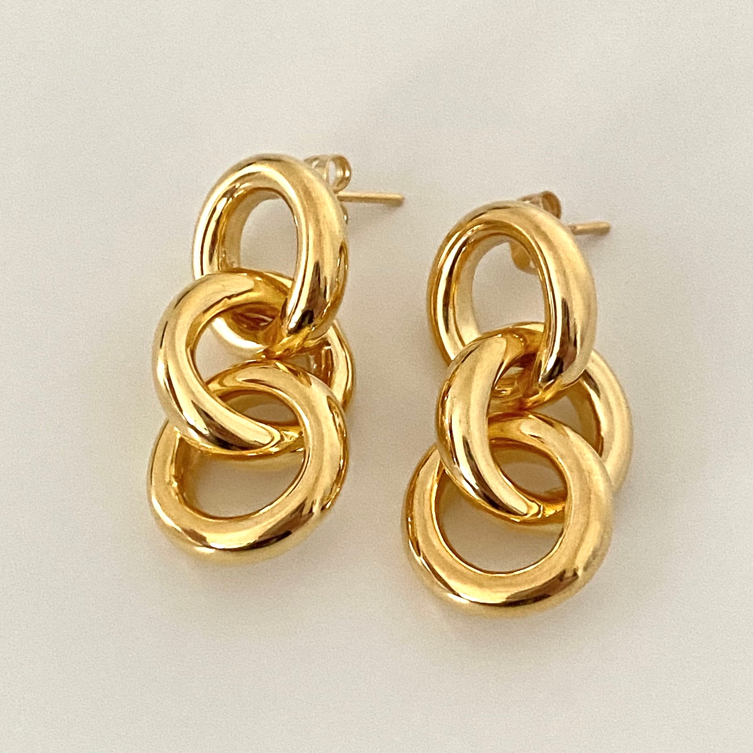 Three Small Interlinked Gold Plated Sterling Silver Circle Hoop Earrings