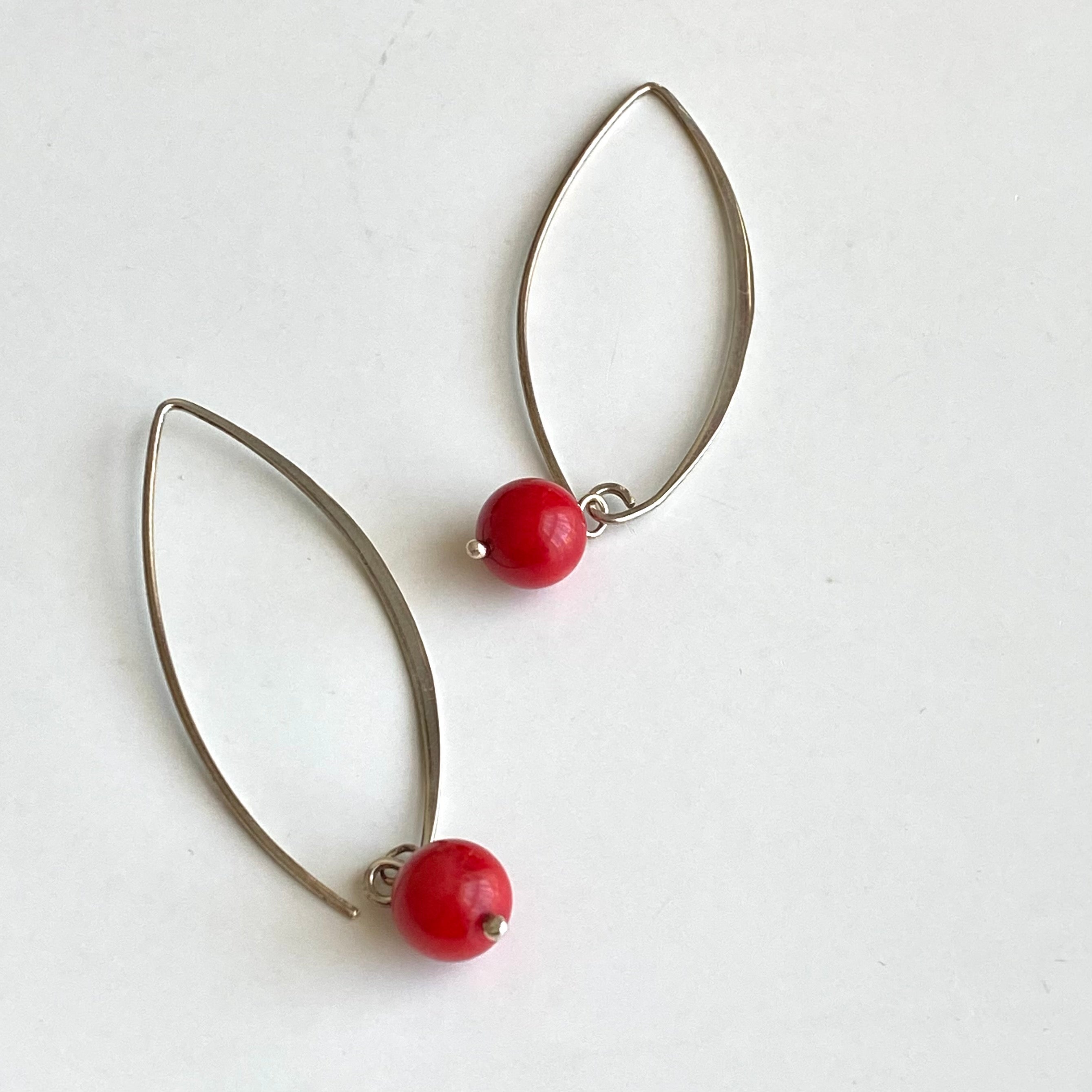 Long Sterling Silver Threader Earrings with Coral Drop